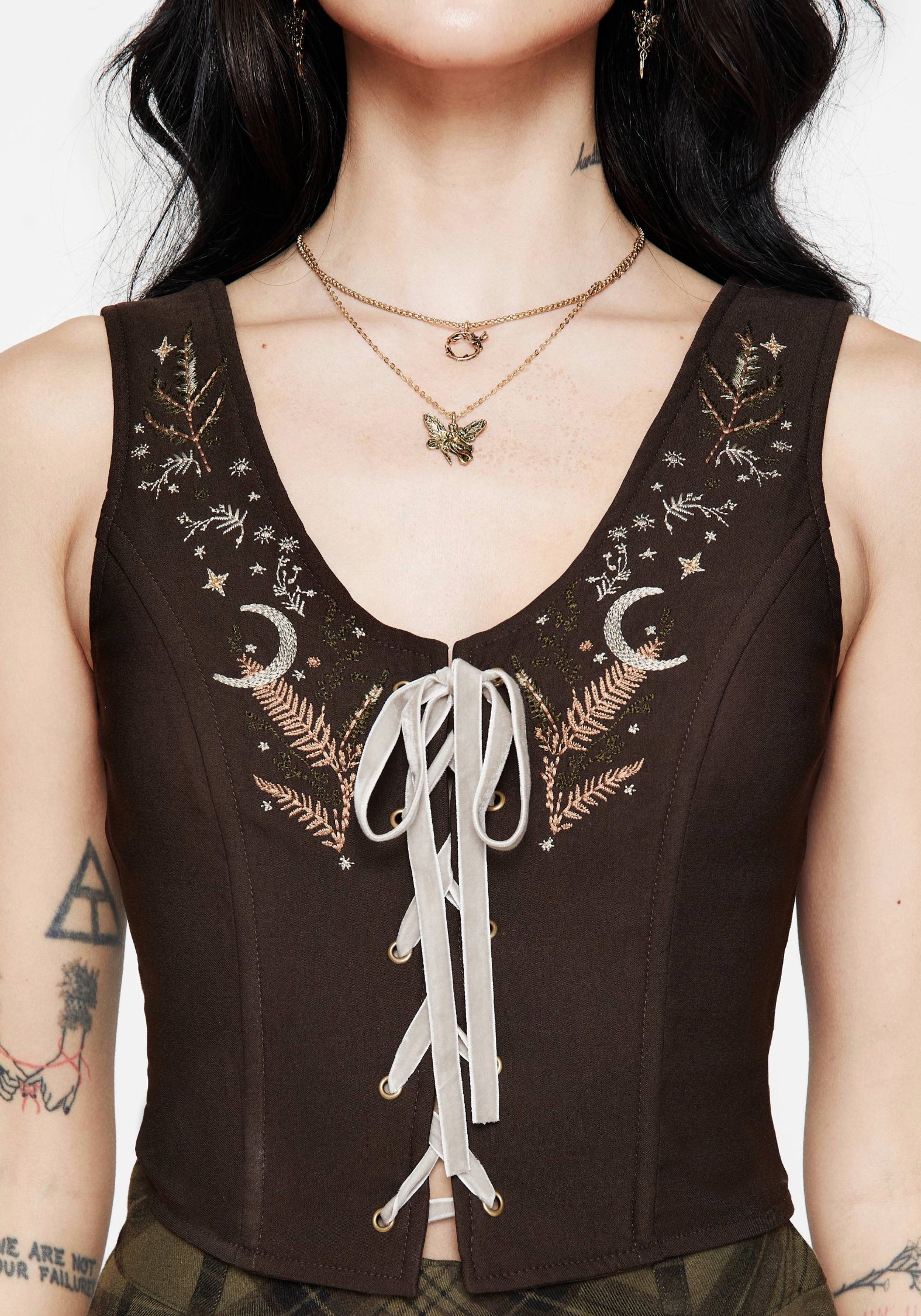 Abellona Embroidered Tie Up Front Corset Top - Image 2