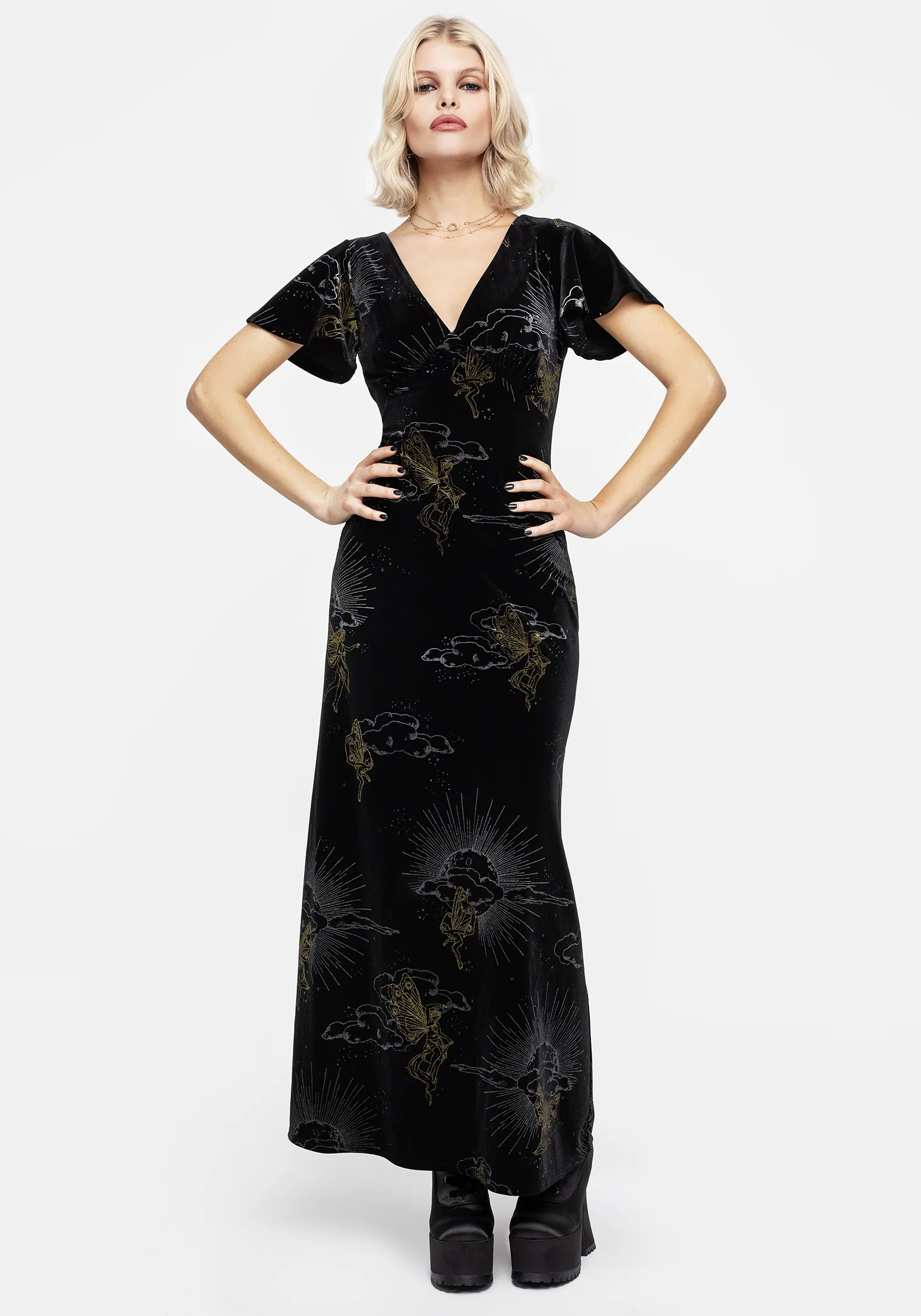 Adelina Foil Print Velour Midaxi Dress - Image 5