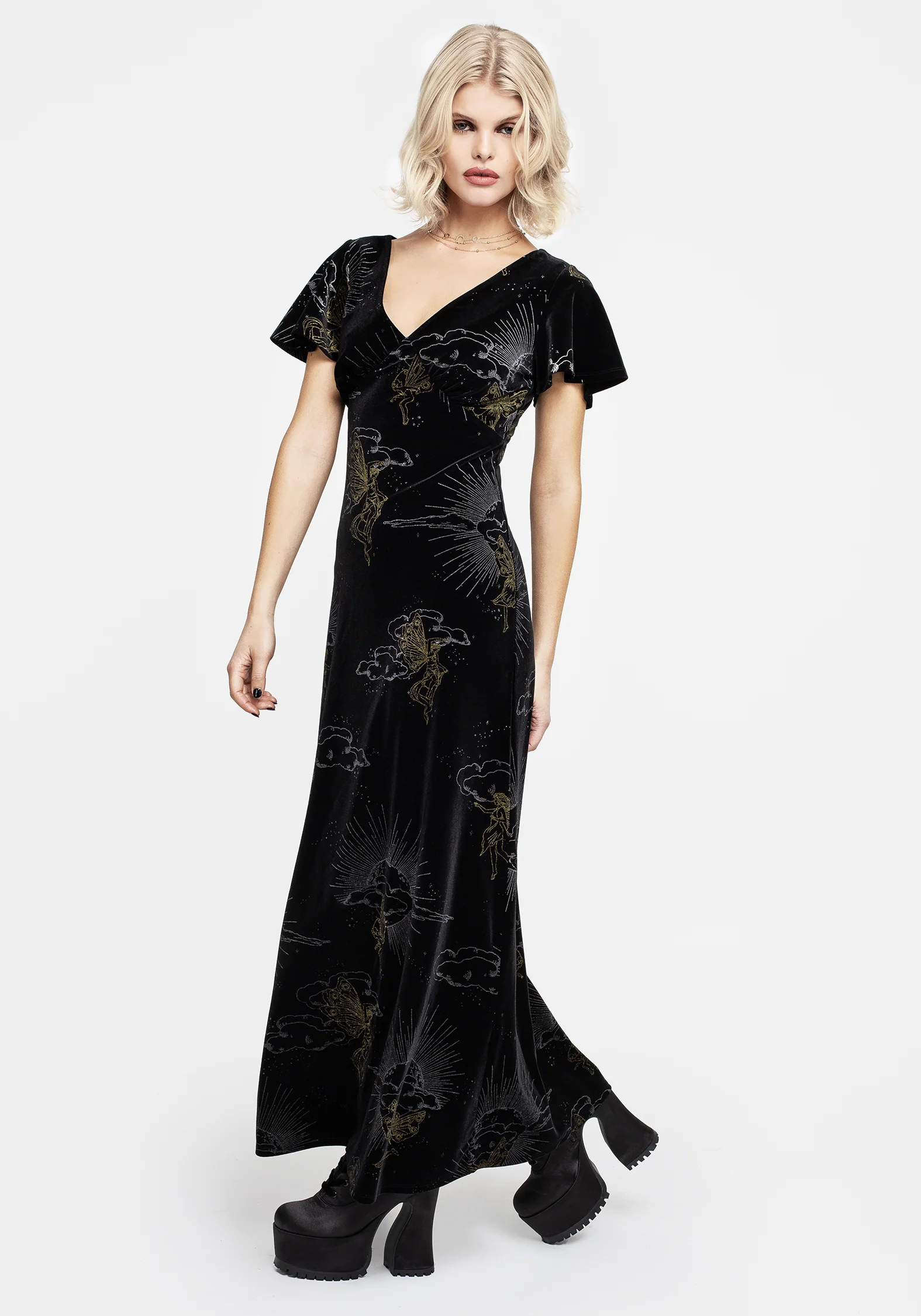 Adelina Foil Print Velour Midaxi Dress - Image 6