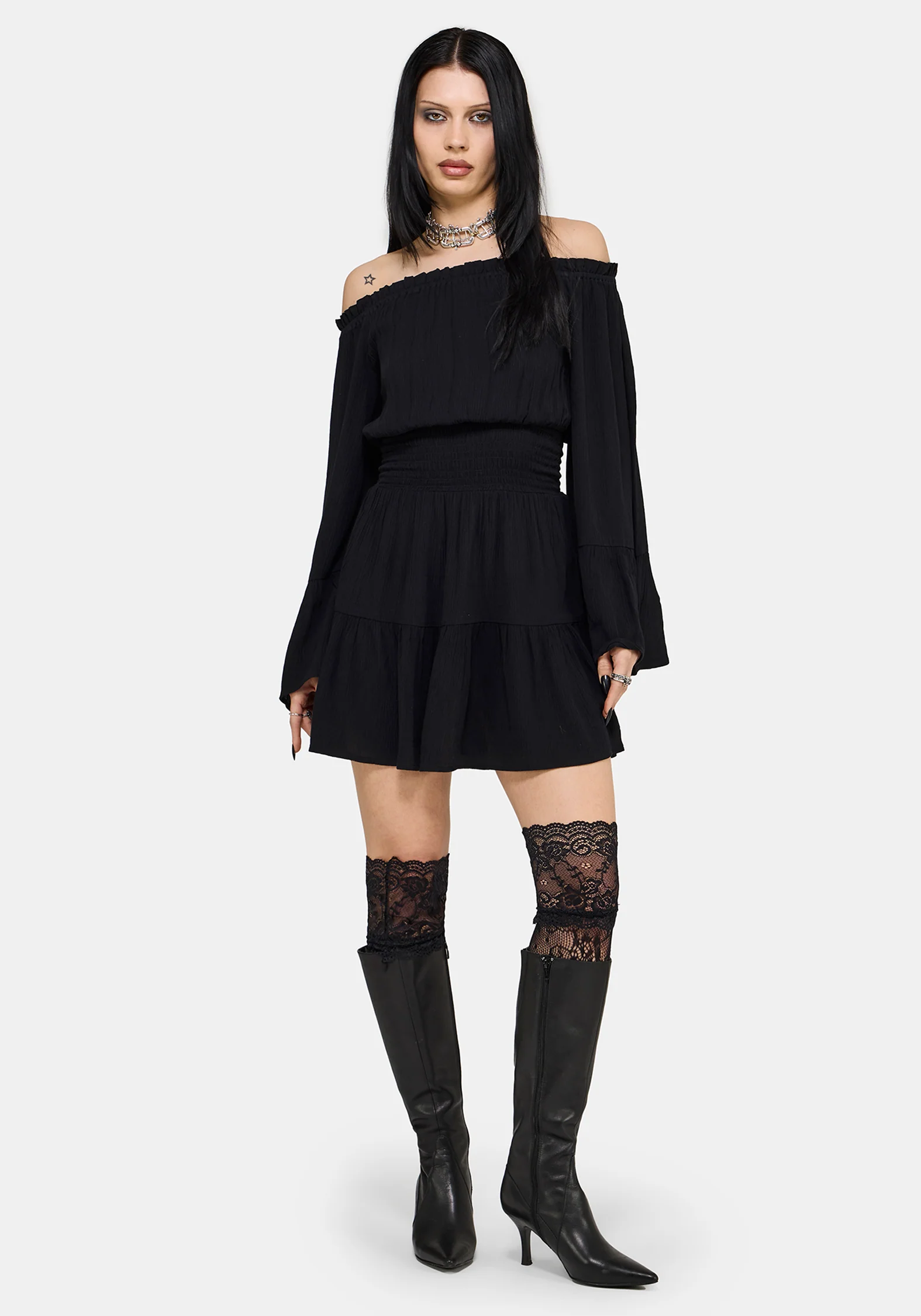 Amarantha Crinkle Bardot Mini Dress - Image 2