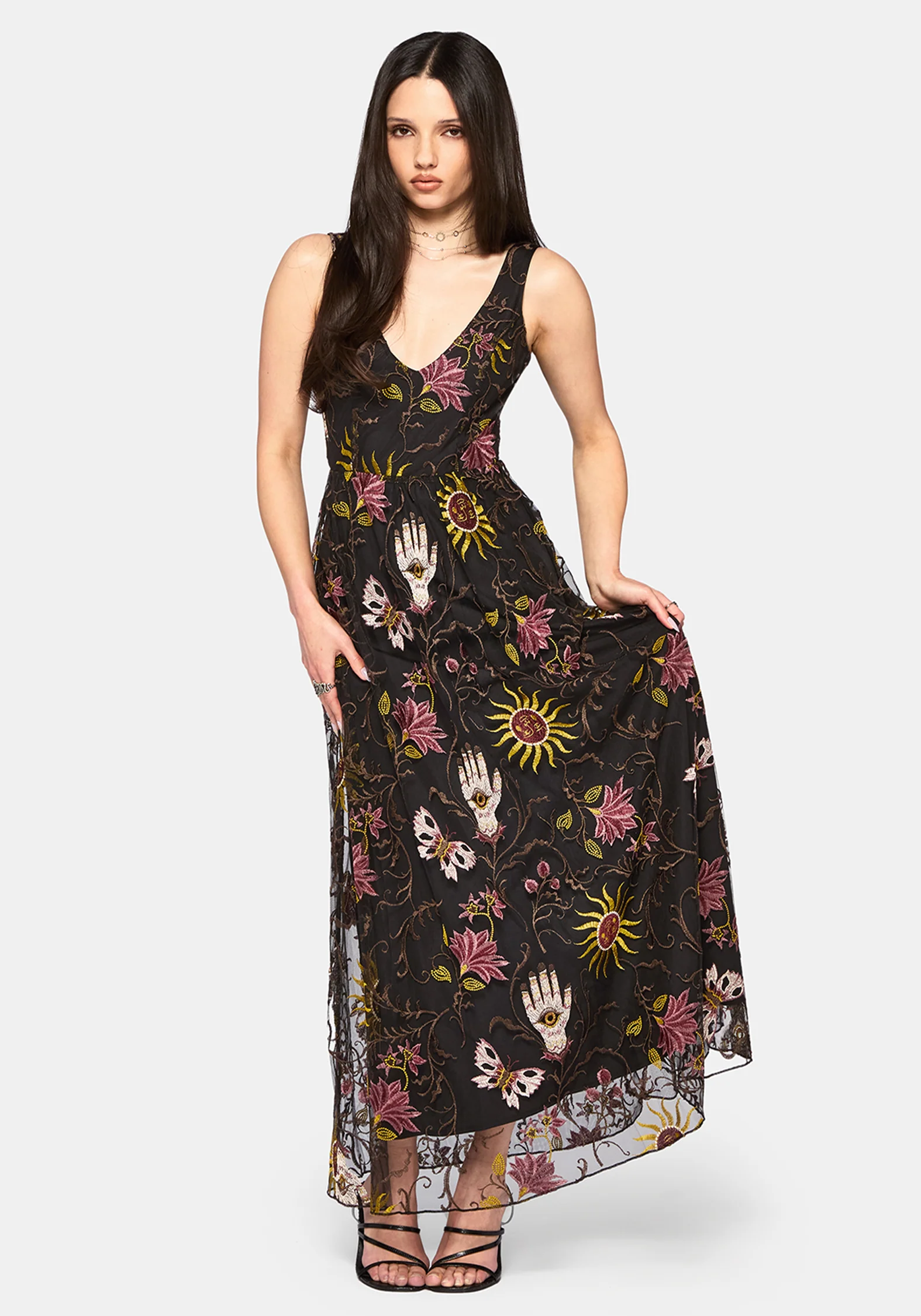 Angela Folk Embroidered Mesh Gown - Image 4