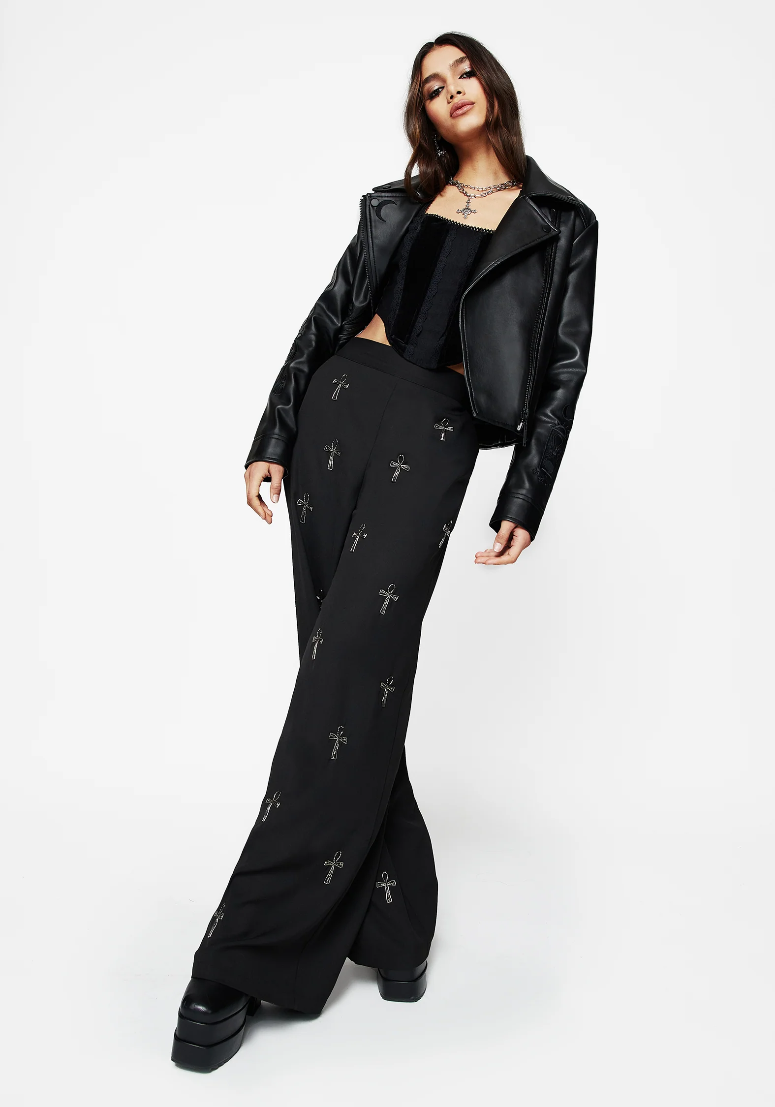 Ankh Beaded Chiffon Wide Leg Trousers - Image 5