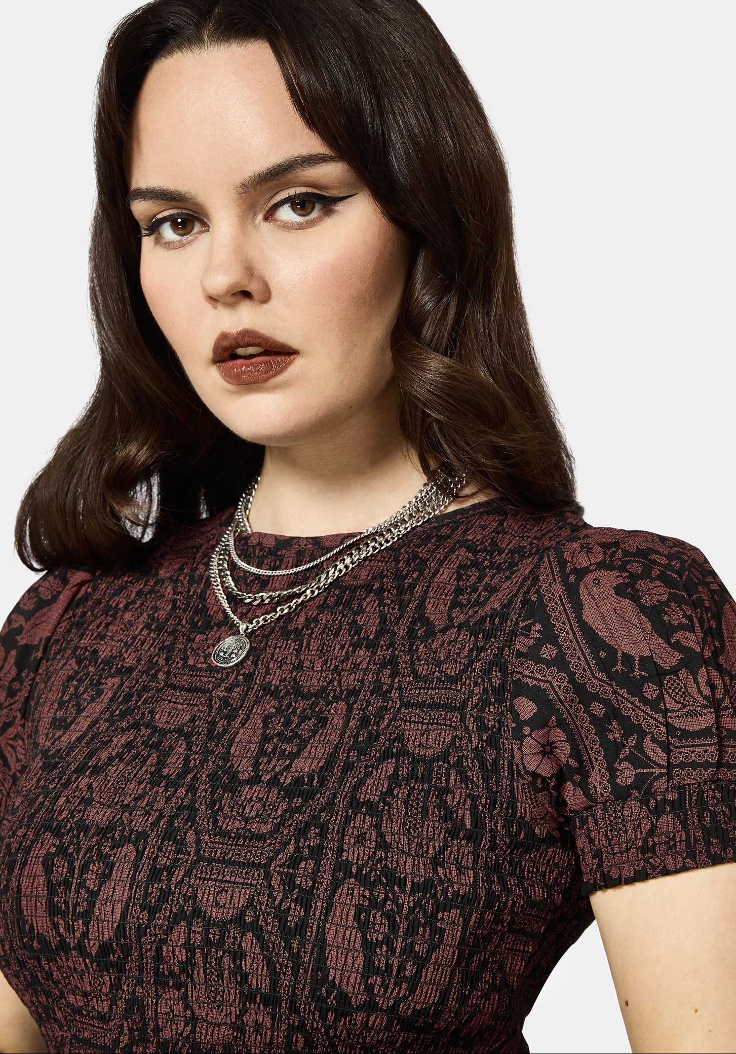 Annabel Inverted Raven Print Shirred Mini Dress - Image 2