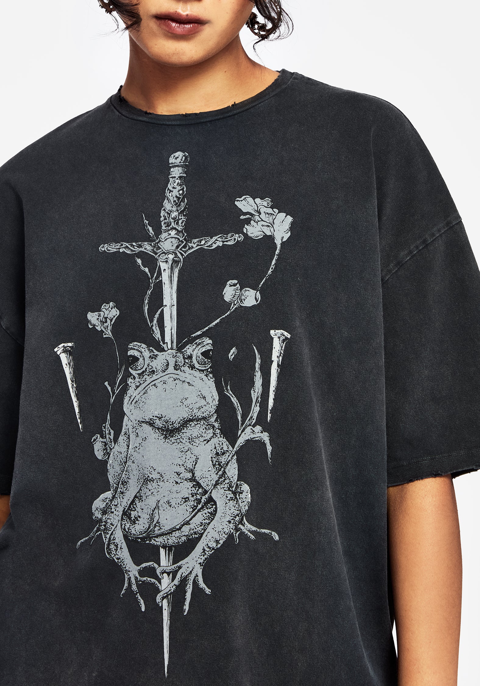 Anura Oversized Acid Wash Frog Graphic Print T-shirt - Image 2