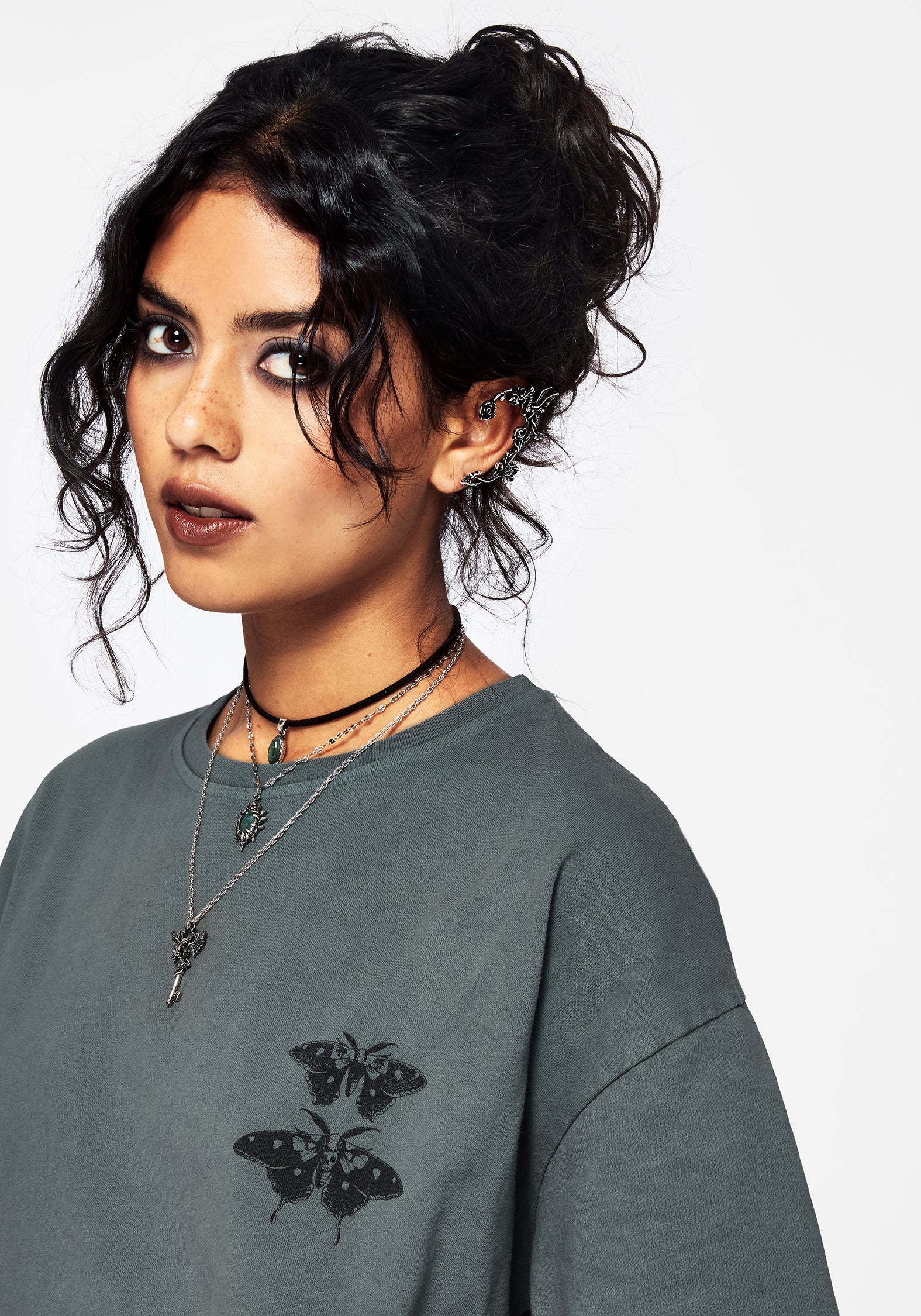 Artemisia Cotton Acid Wash Moth Graphic Tee Dress - Image 5