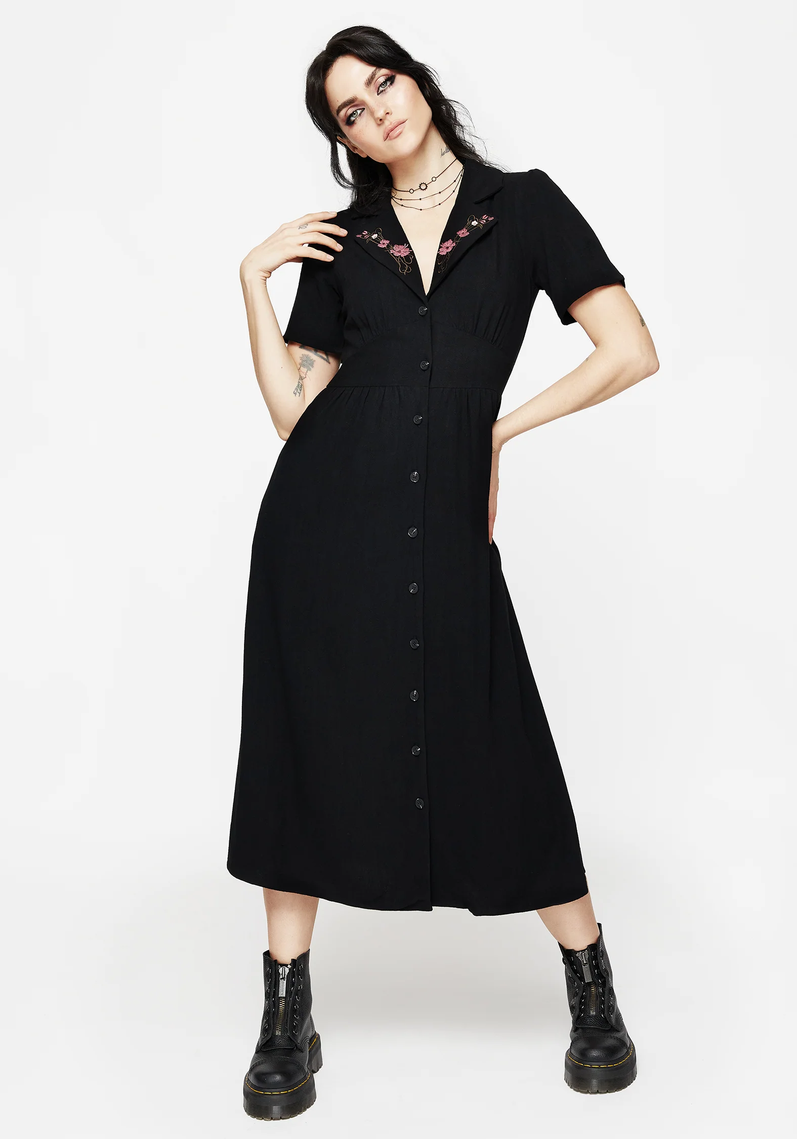 Aster Embroidered Collar Midi Shirt Dress - Image 6