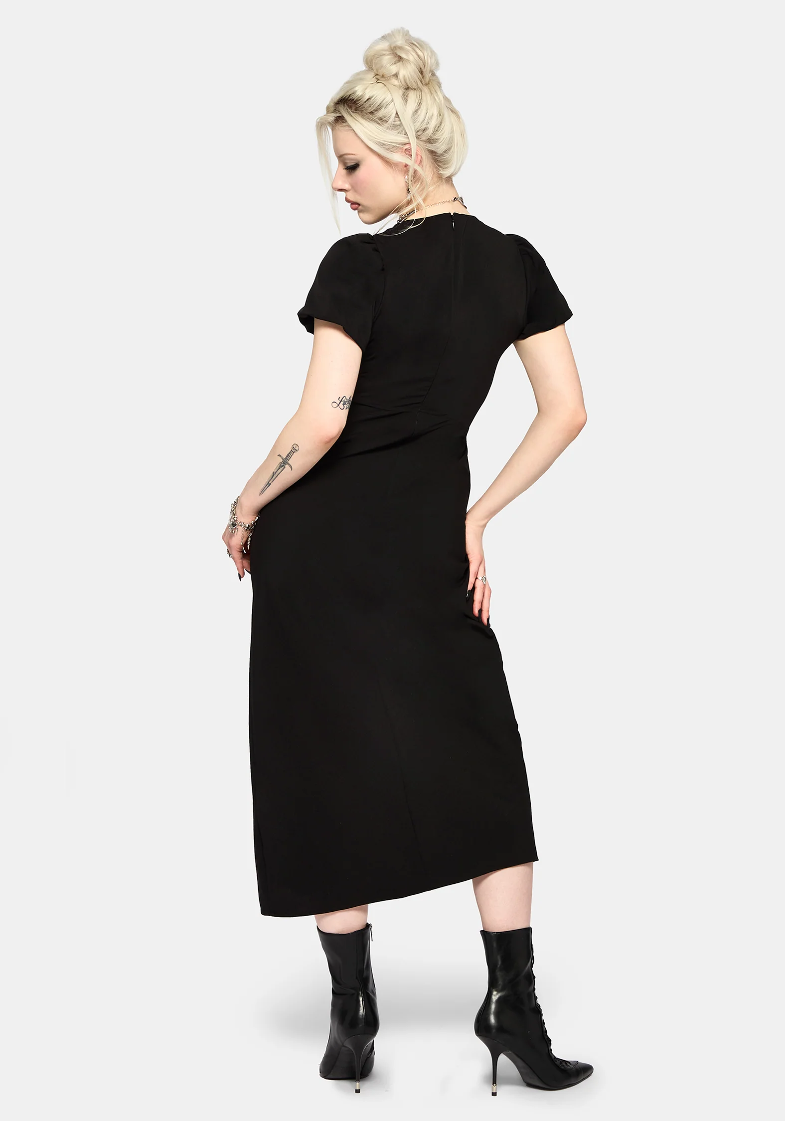 Aubrey Crow Skull Embroidered Twist Front Midi Dress - Image 5