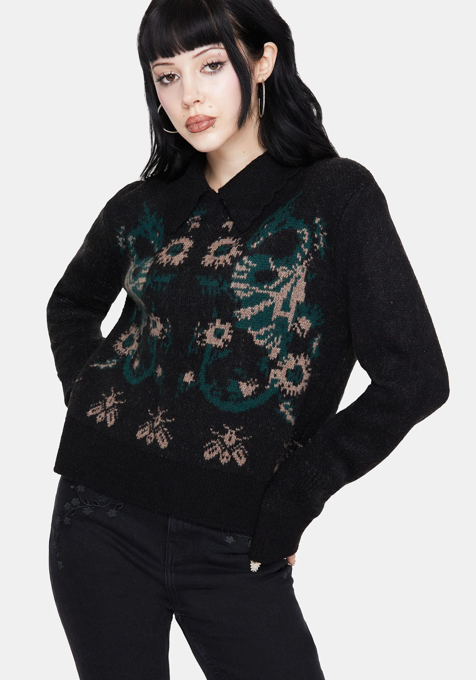 Aura Dragon Jacquard Collar Knit Sweater - Image 4