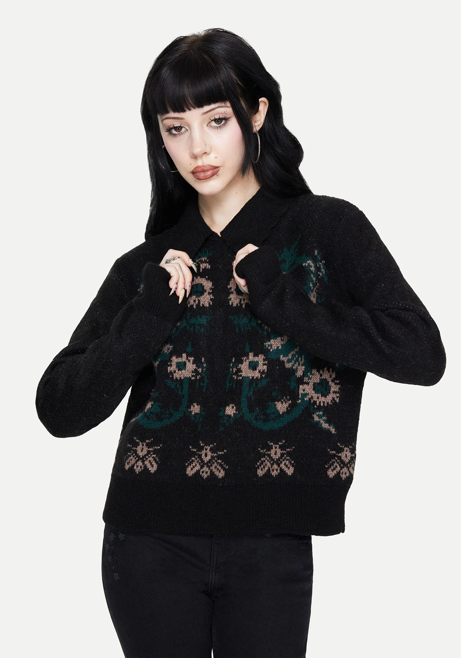 Aura Dragon Jacquard Collar Knit Sweater - Image 5