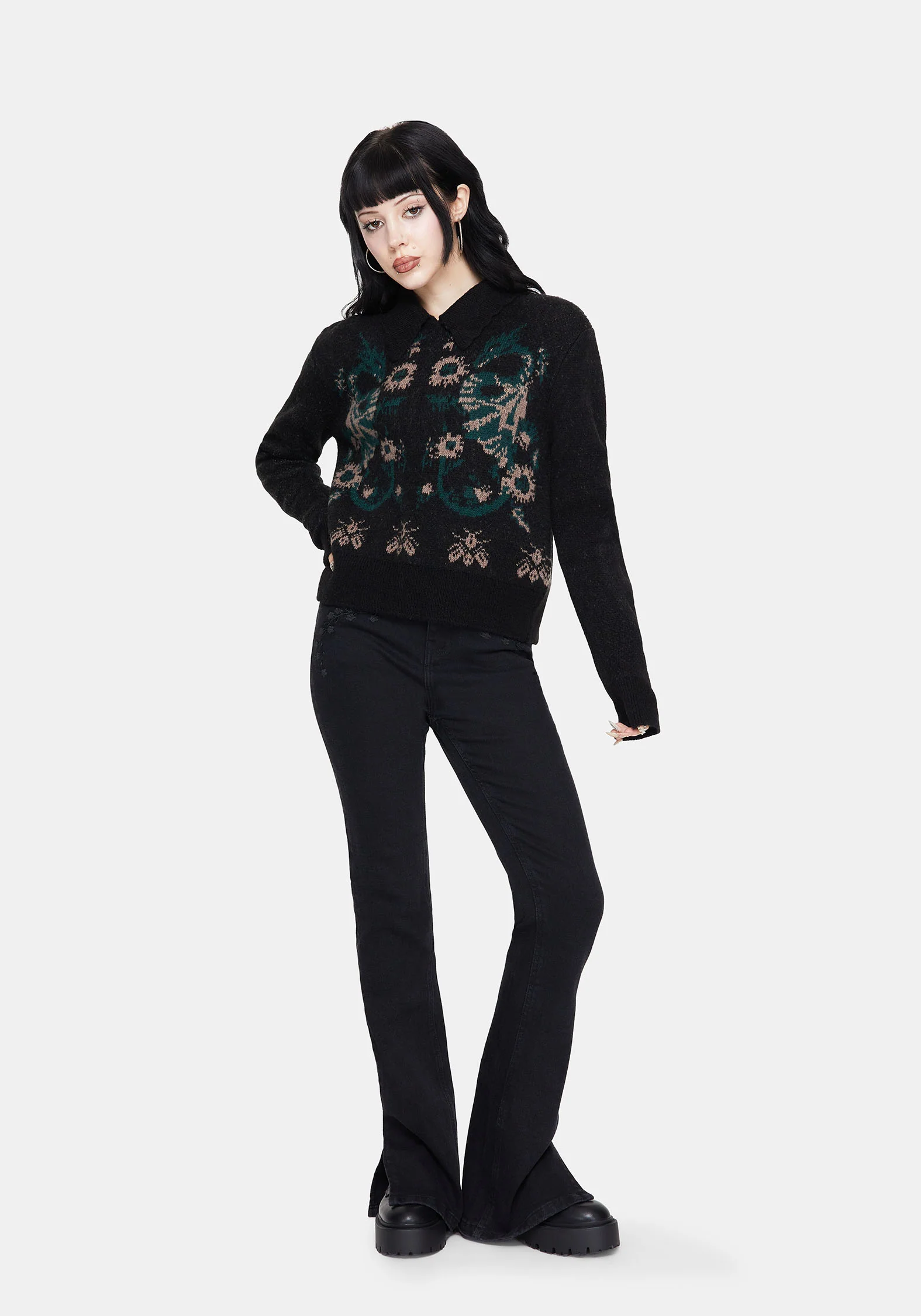 Aura Dragon Jacquard Collar Knit Sweater - Image 6