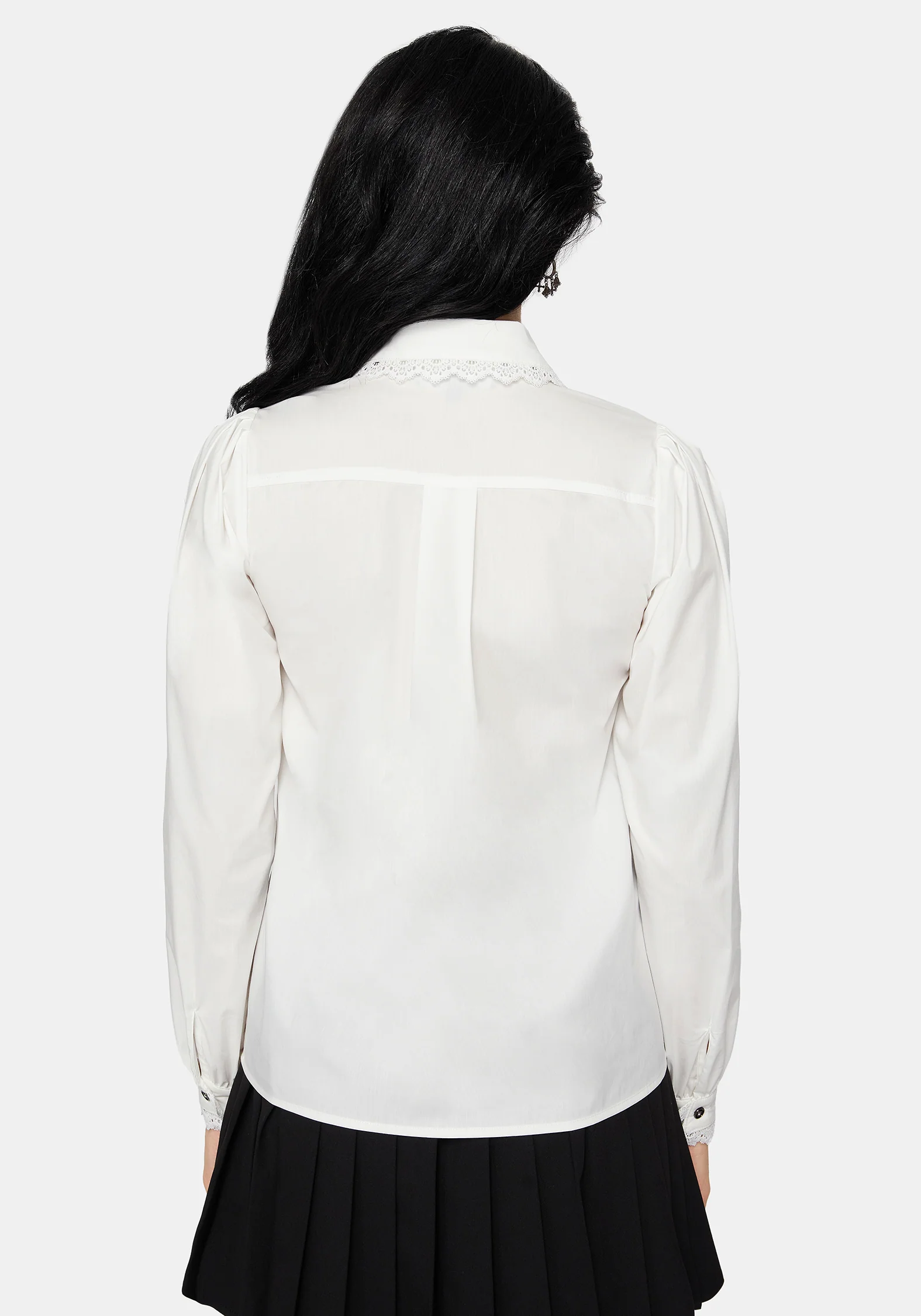 Belle Pleated Lace White Shirt - Image 3
