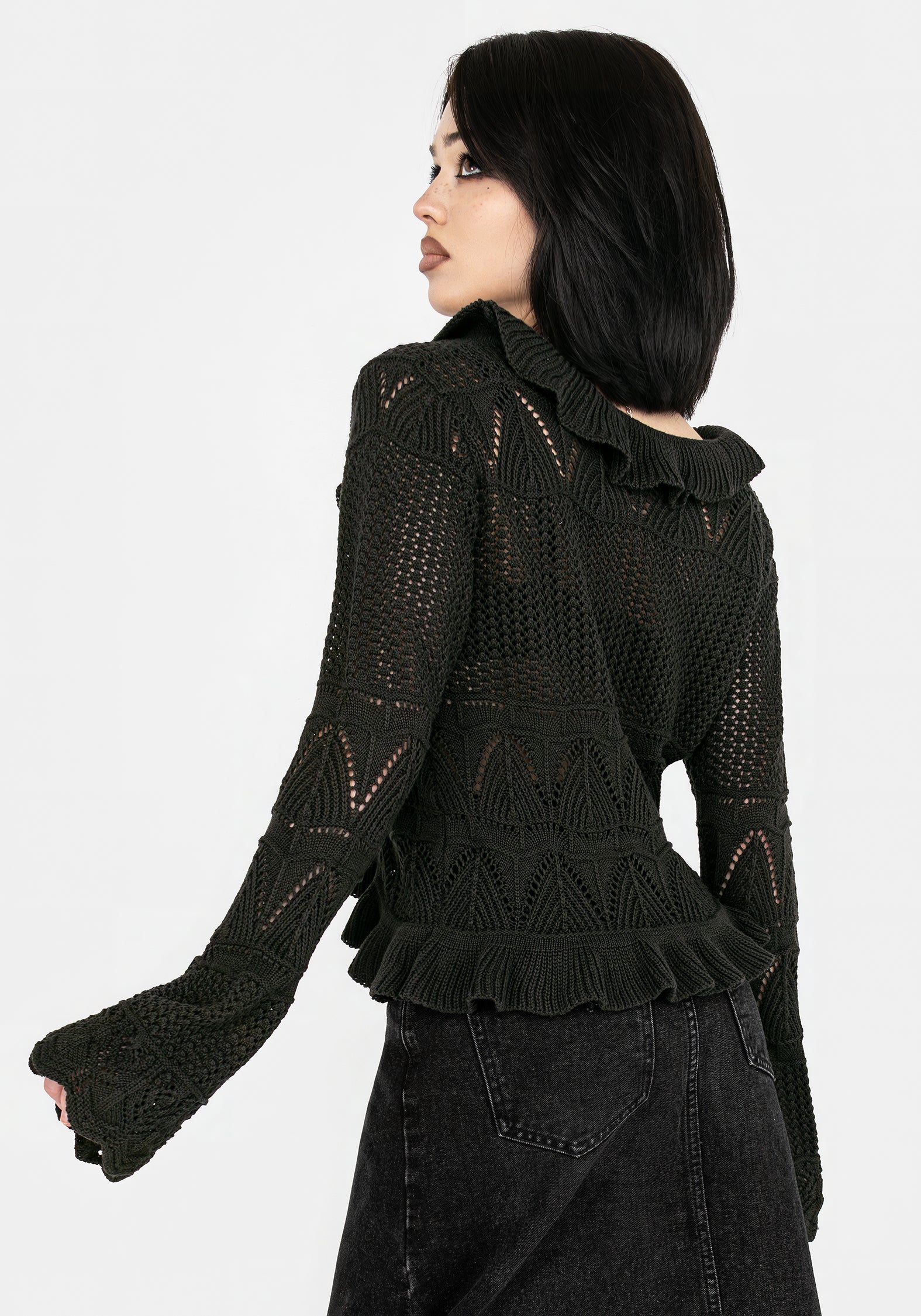 Belleville Ruffle Crop Knit Cardigan - Image 3
