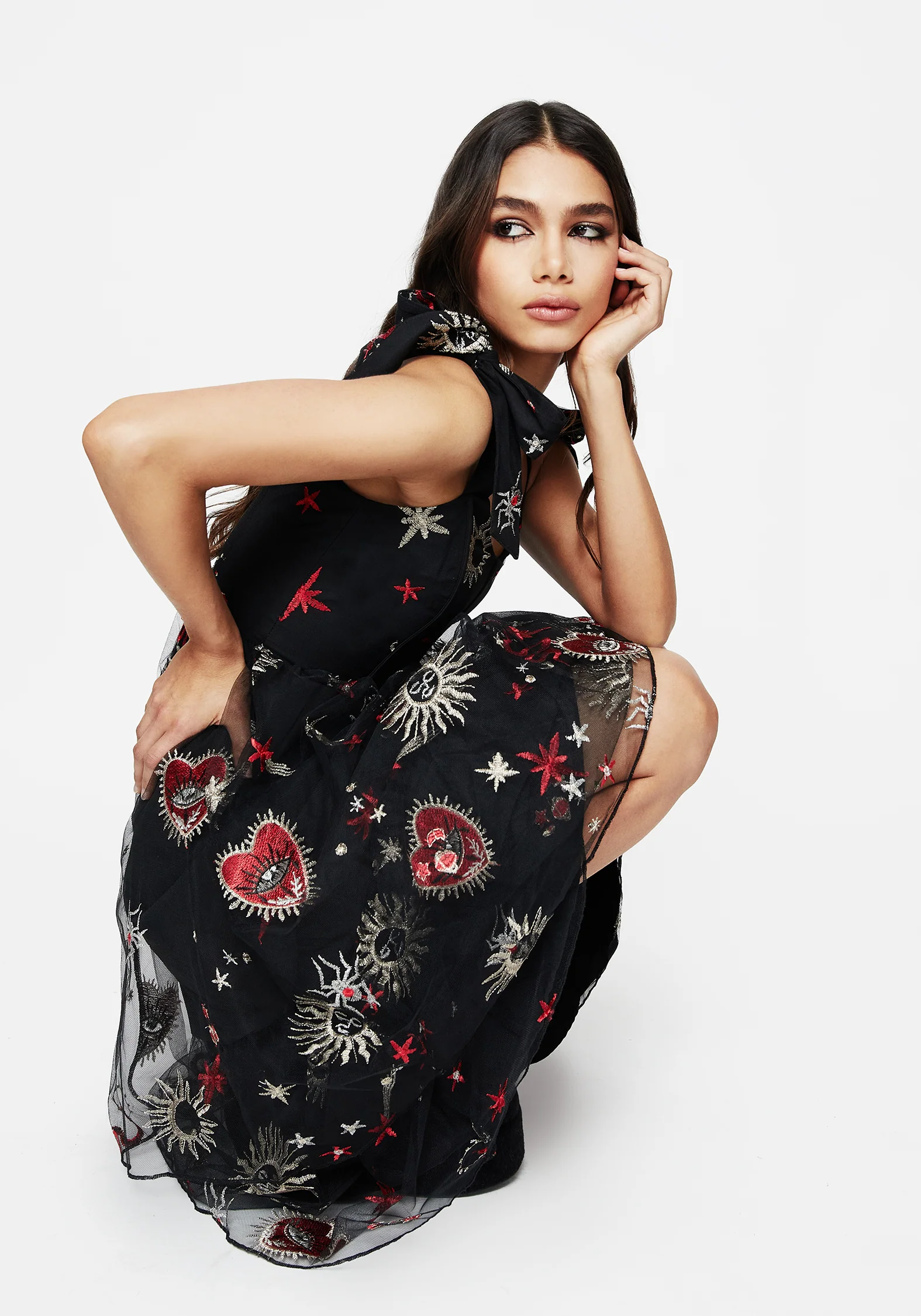 Bloodlust Embroidered Corset Midi Dress - Image 6