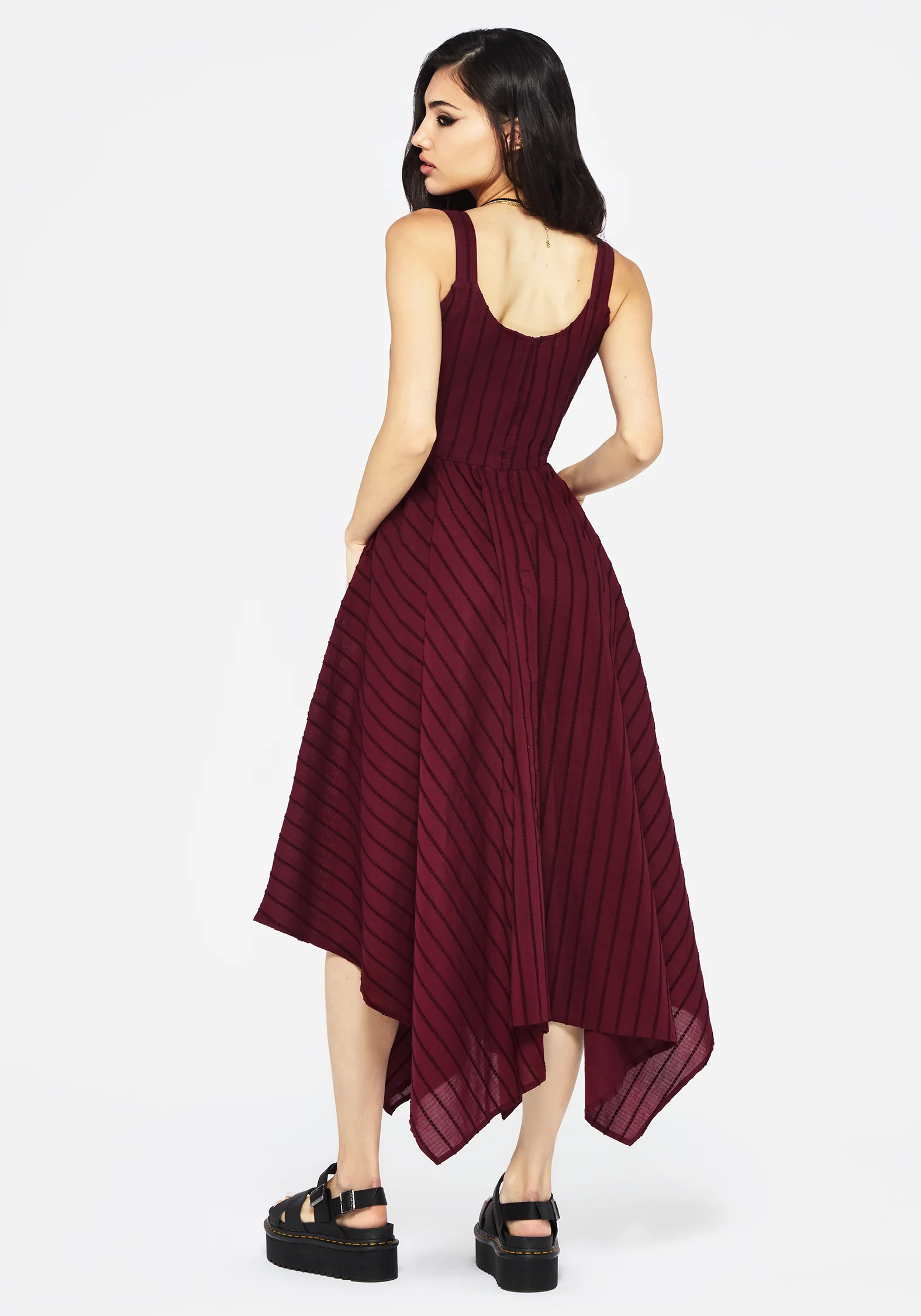 Blythe Cotton Handkerchief Hem Midaxi Dress - Burgundy - Image 3