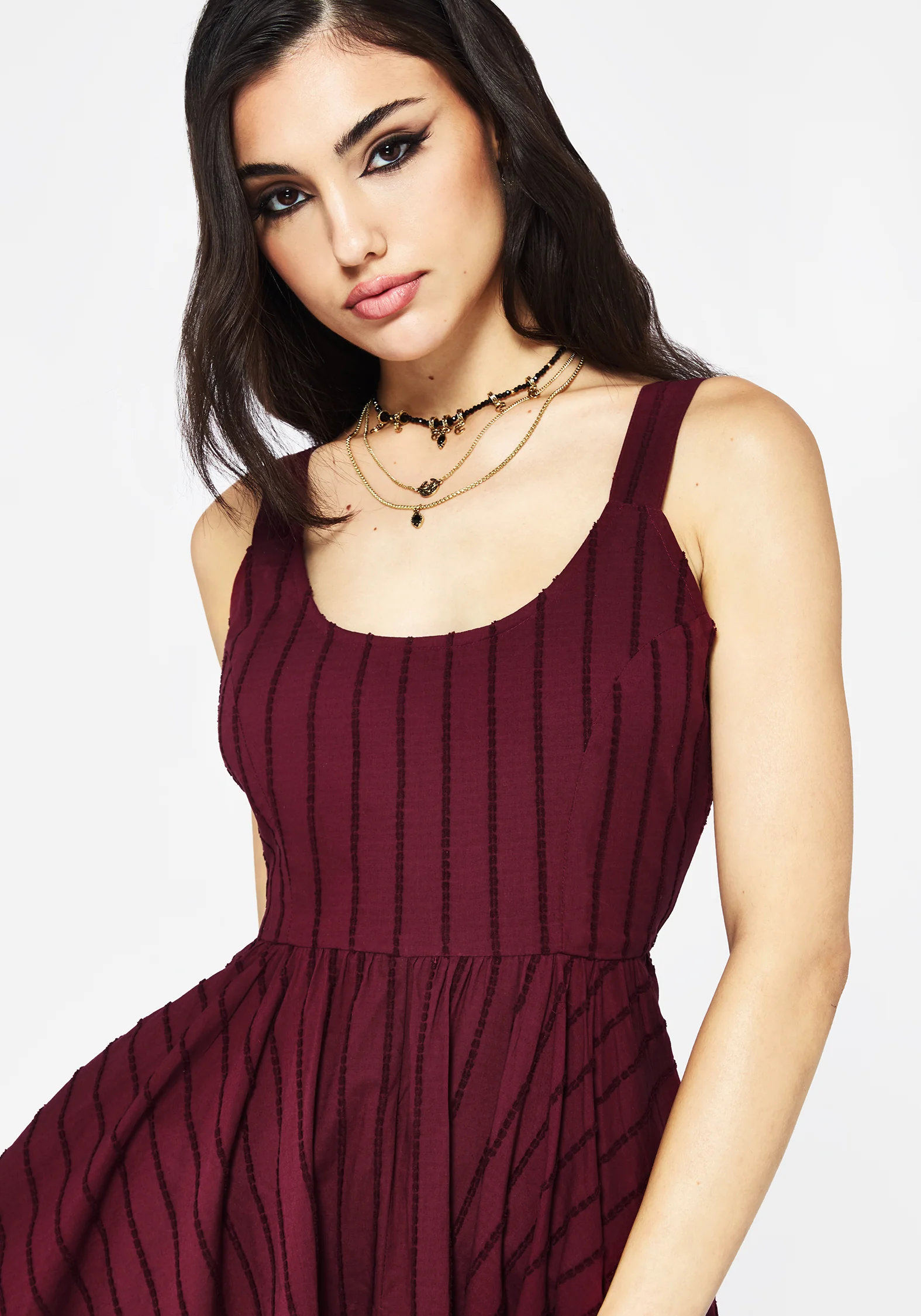 Blythe Cotton Handkerchief Hem Midaxi Dress - Burgundy - Image 5