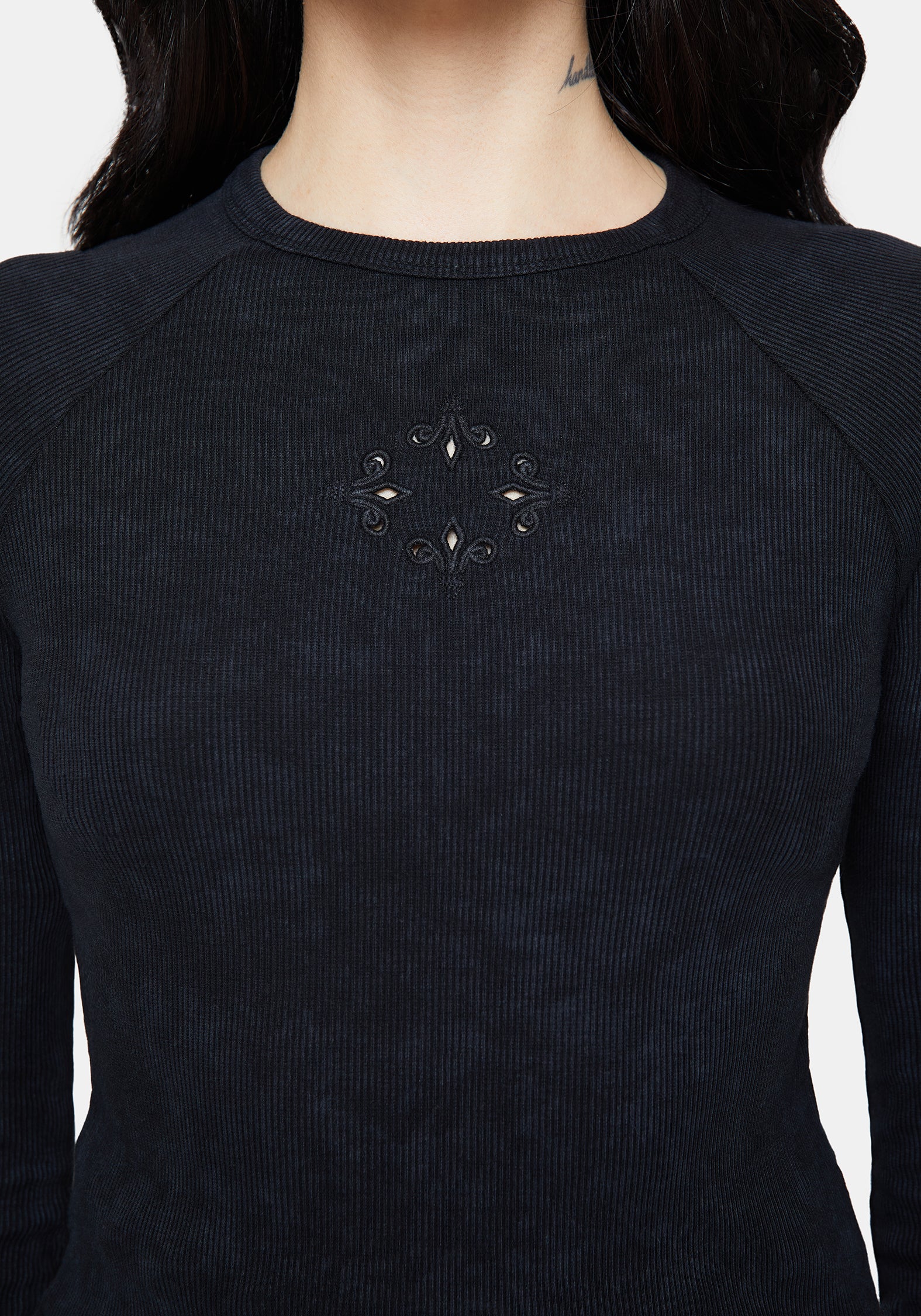 Christina Cotton Cut Out Detail Long Sleeved Top - Image 2
