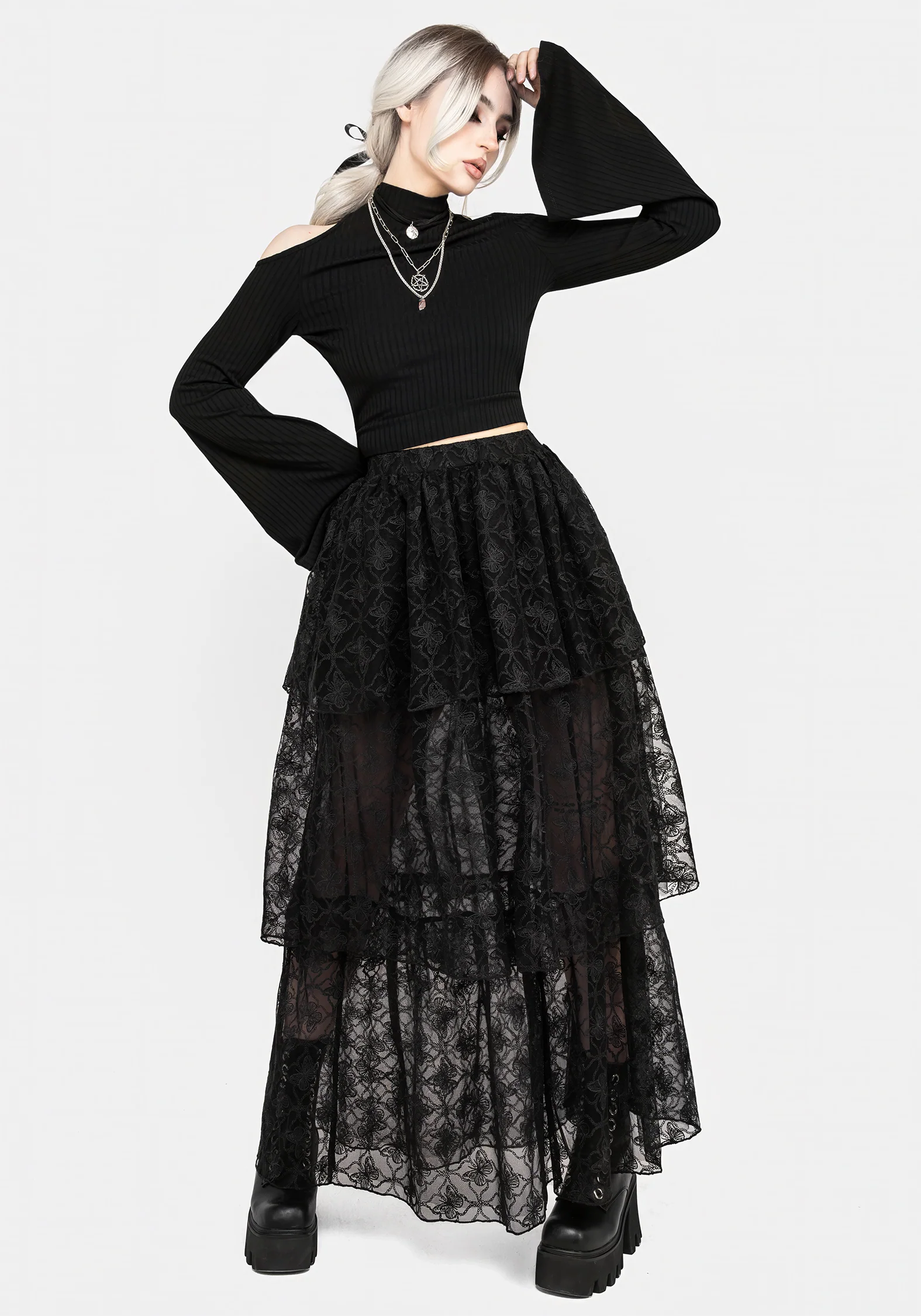 Chrysalis Butterfly Lace Tiered Maxi Skirt - Image 7