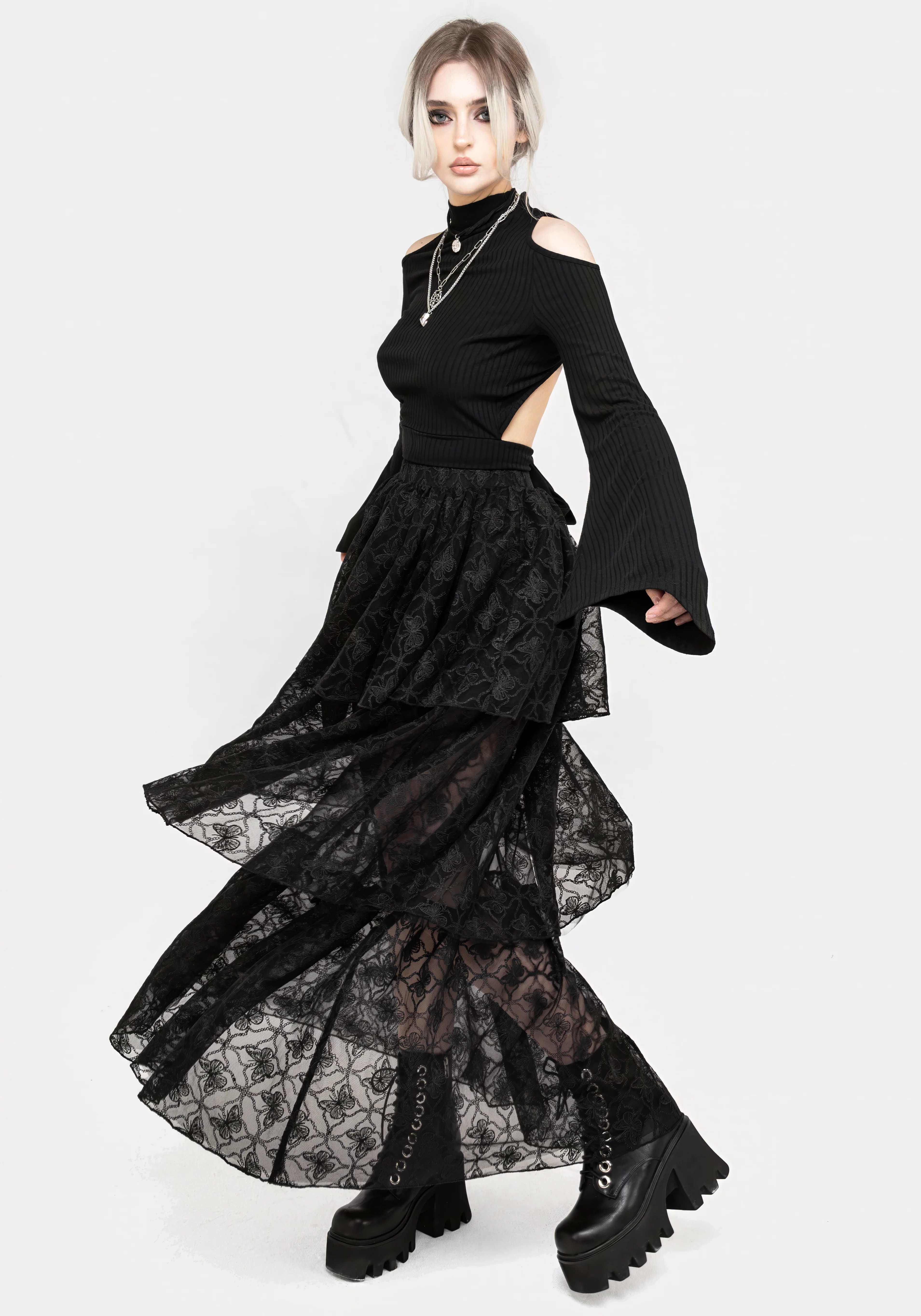 Chrysalis Butterfly Lace Tiered Maxi Skirt - Image 8