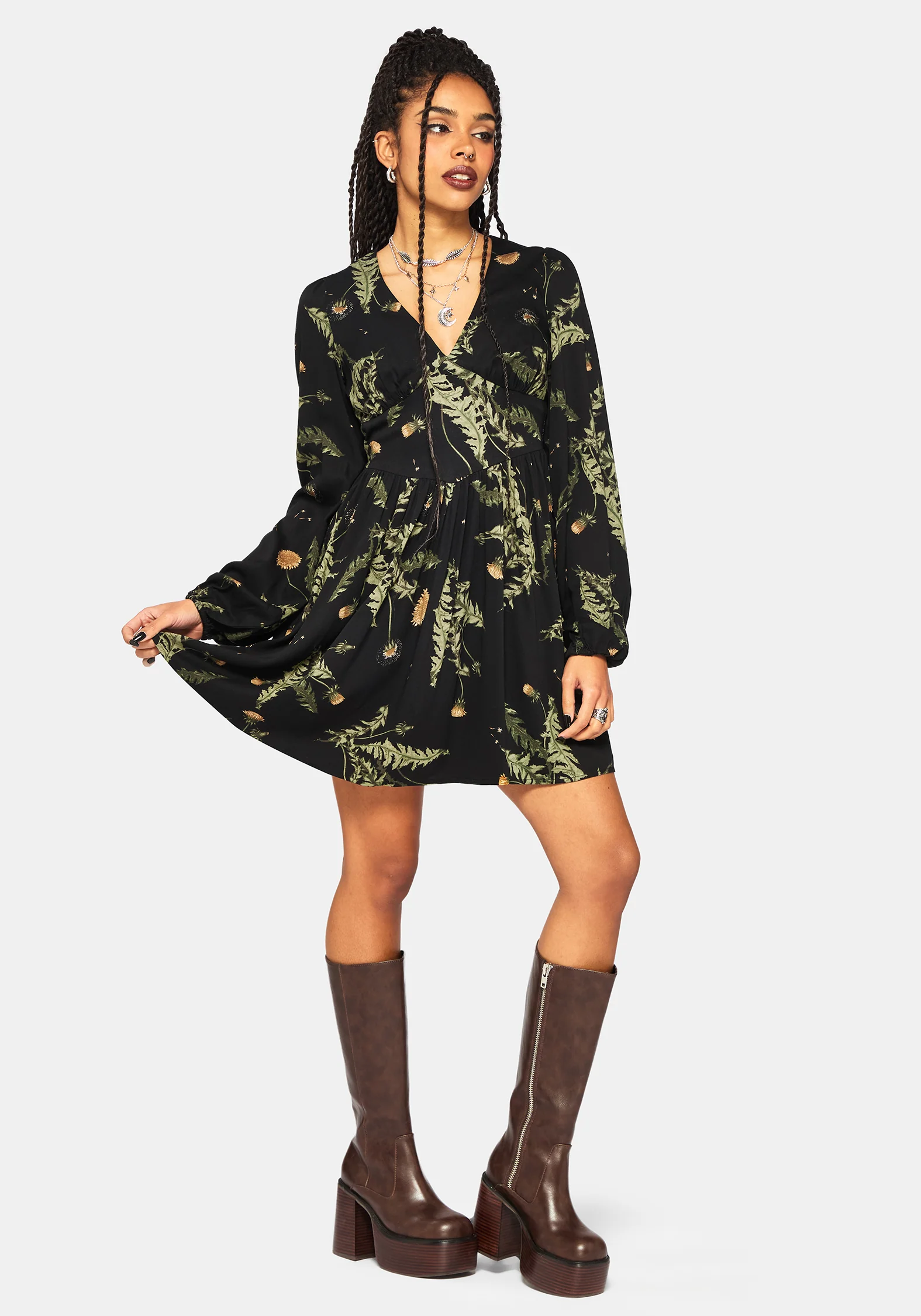 Cimora Dandelion Print Button Up Mini Dress - Image 4