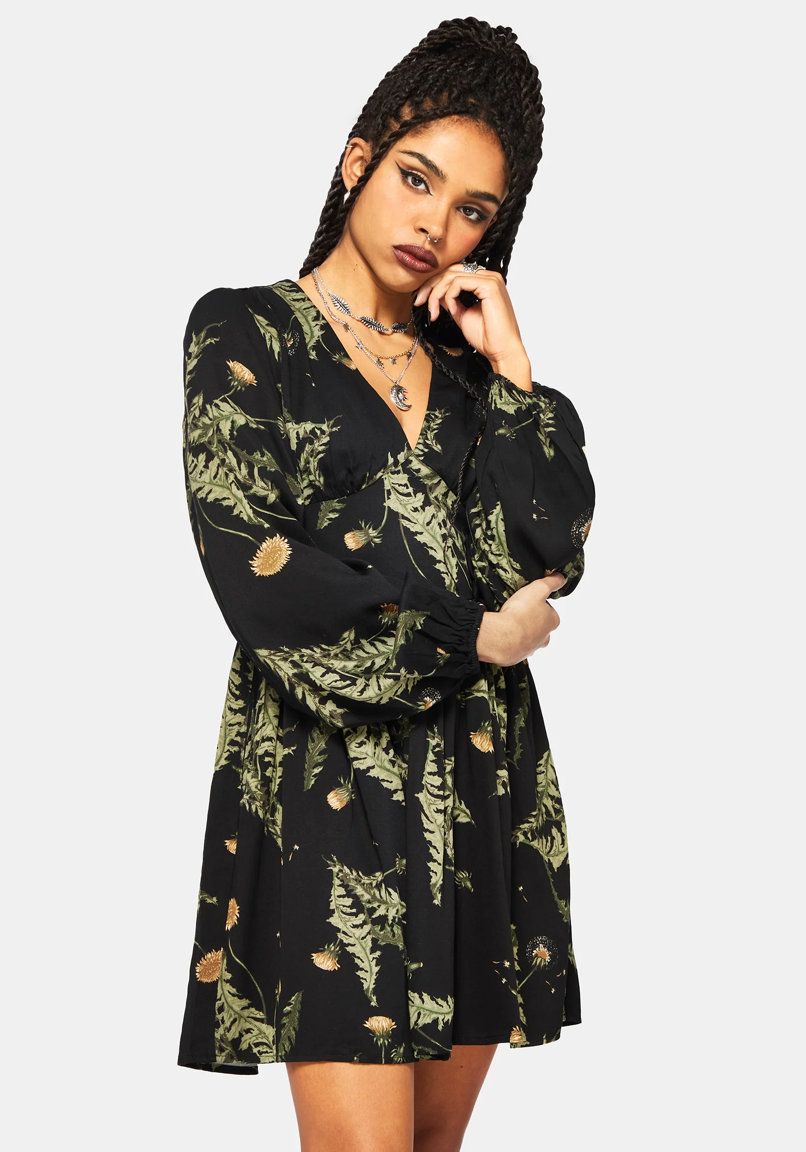 Cimora Dandelion Print Button Up Mini Dress - Image 5