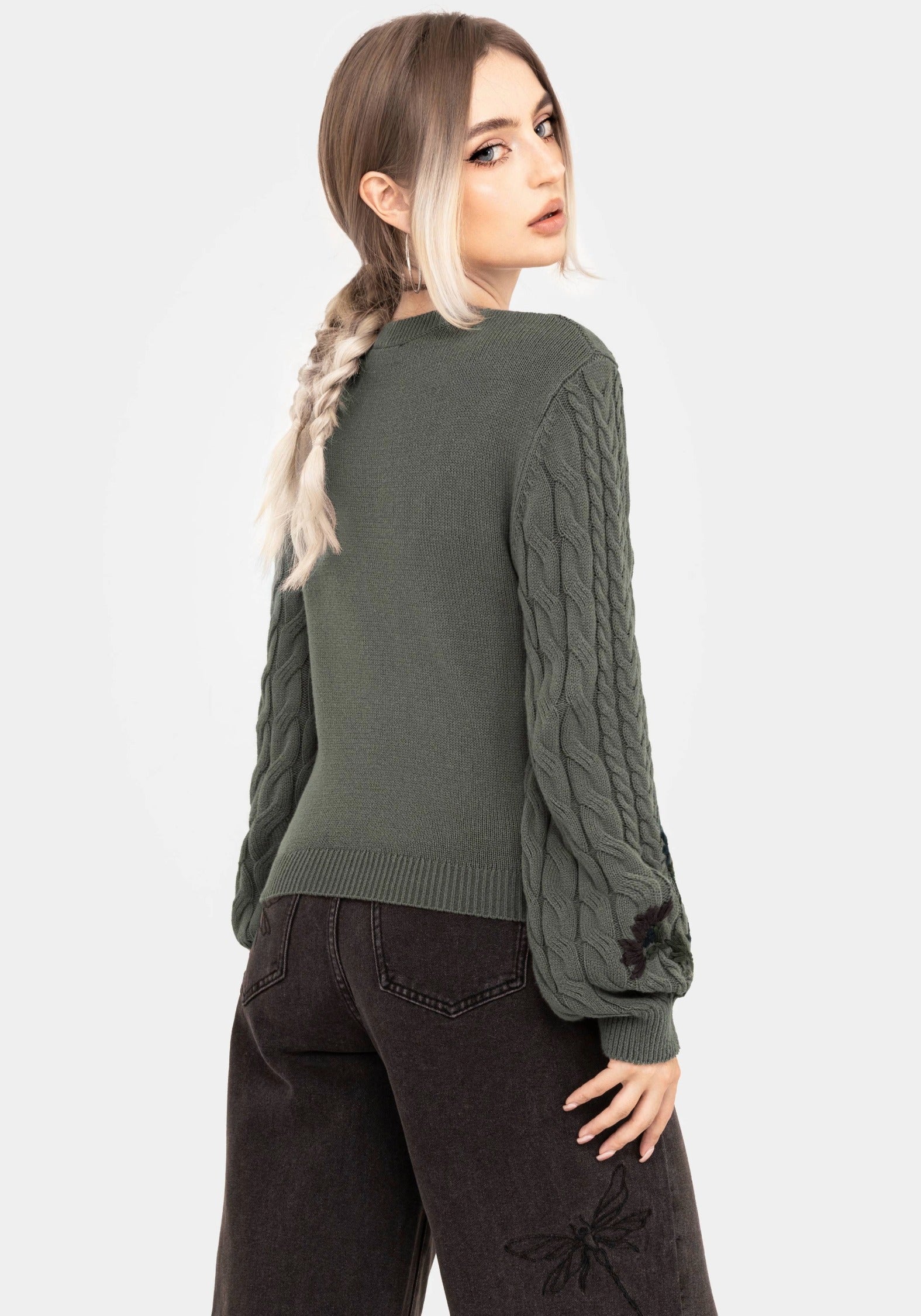 Clara Cotton Floral Embroidered Cable Knit Sweater - Image 3