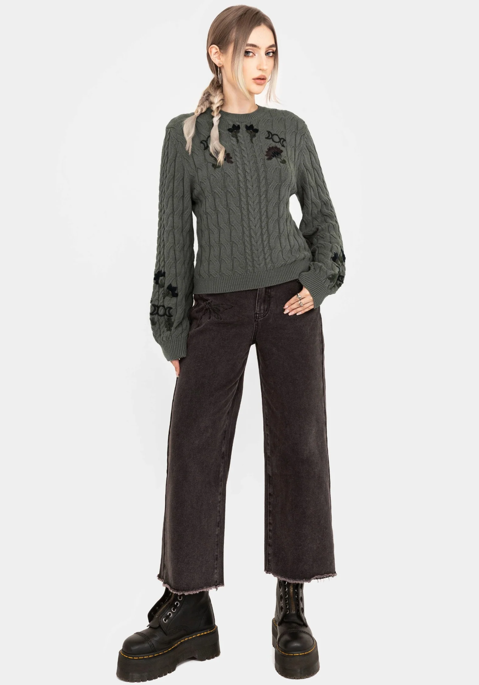 Clara Cotton Floral Embroidered Cable Knit Sweater - Image 5