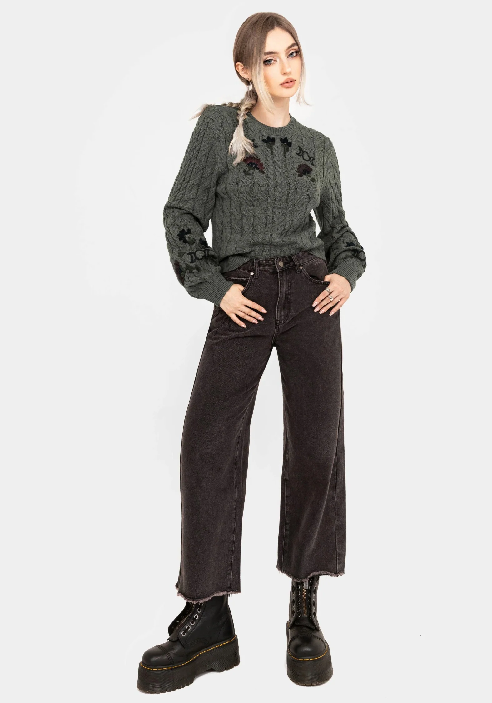 Clara Cotton Floral Embroidered Cable Knit Sweater - Image 8