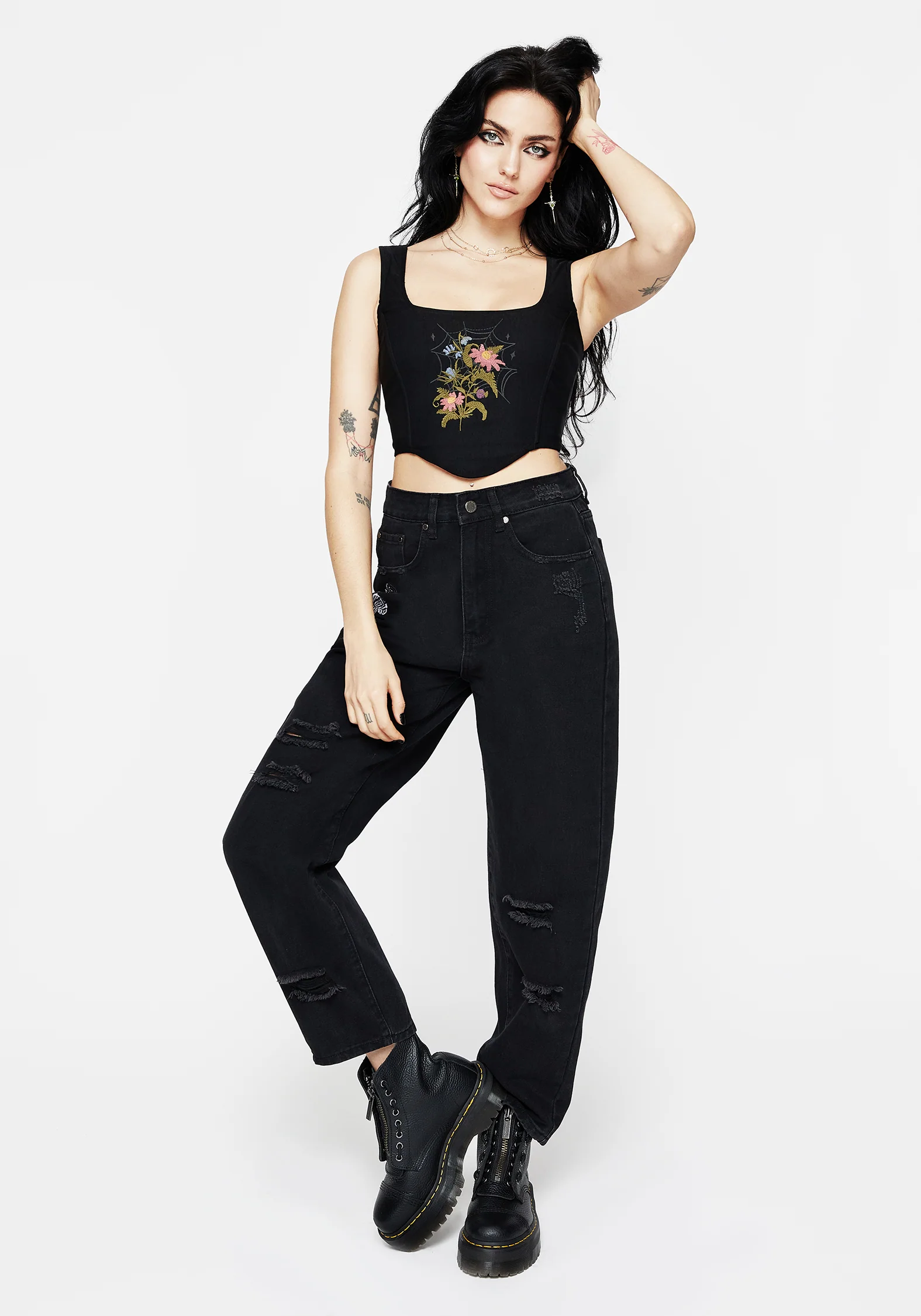 Cleome Floral Spiderweb Embroidered Corset Top - Image 4