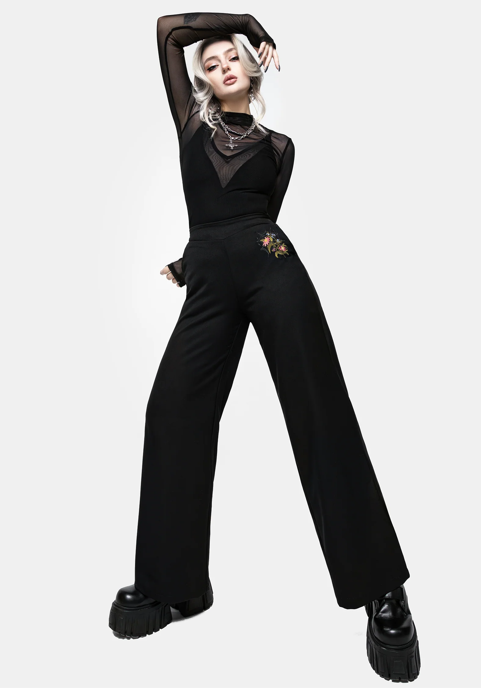 Cleome Floral Spiderweb Embroidered Trousers - Image 7