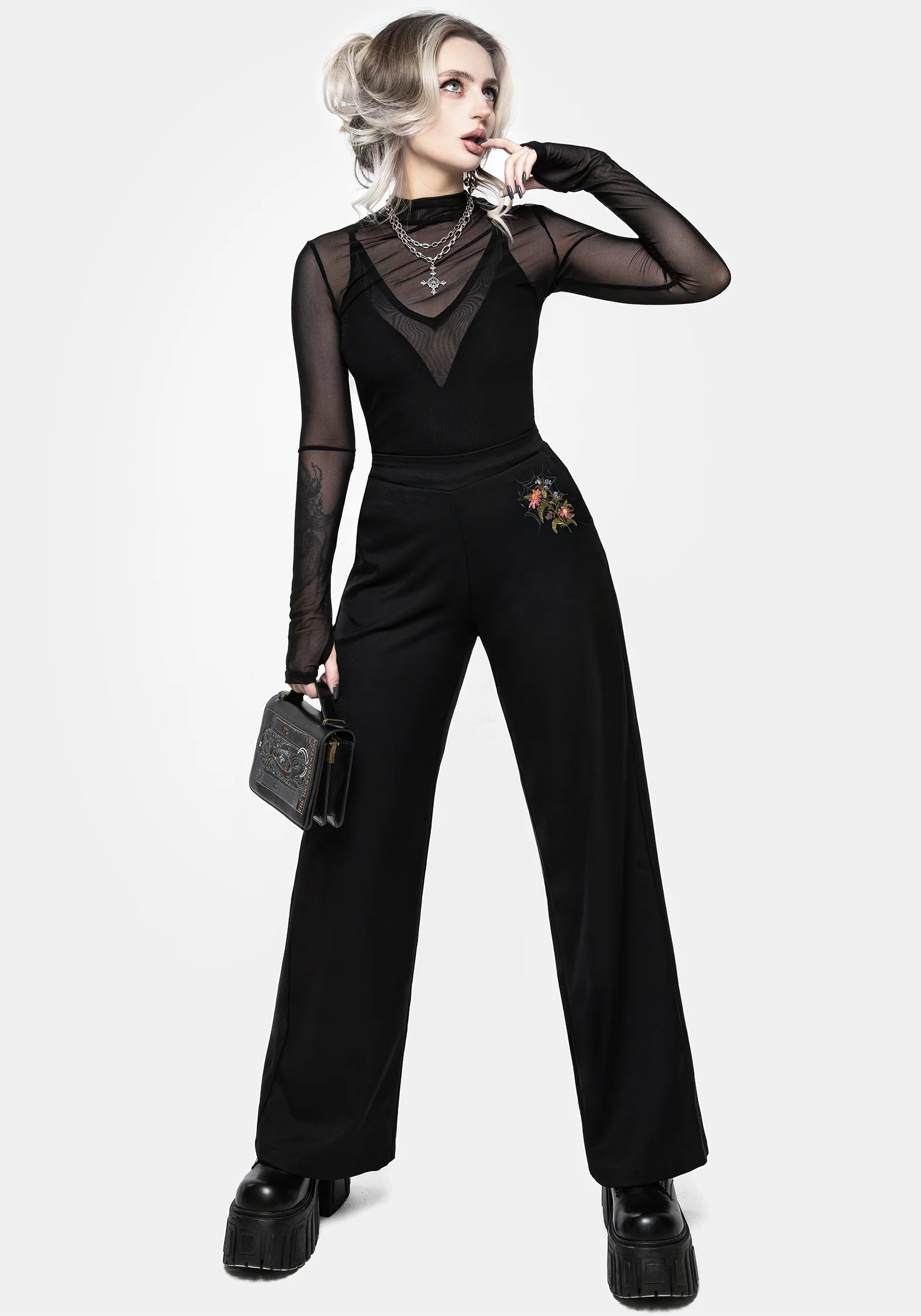 Cleome Floral Spiderweb Embroidered Trousers - Image 8