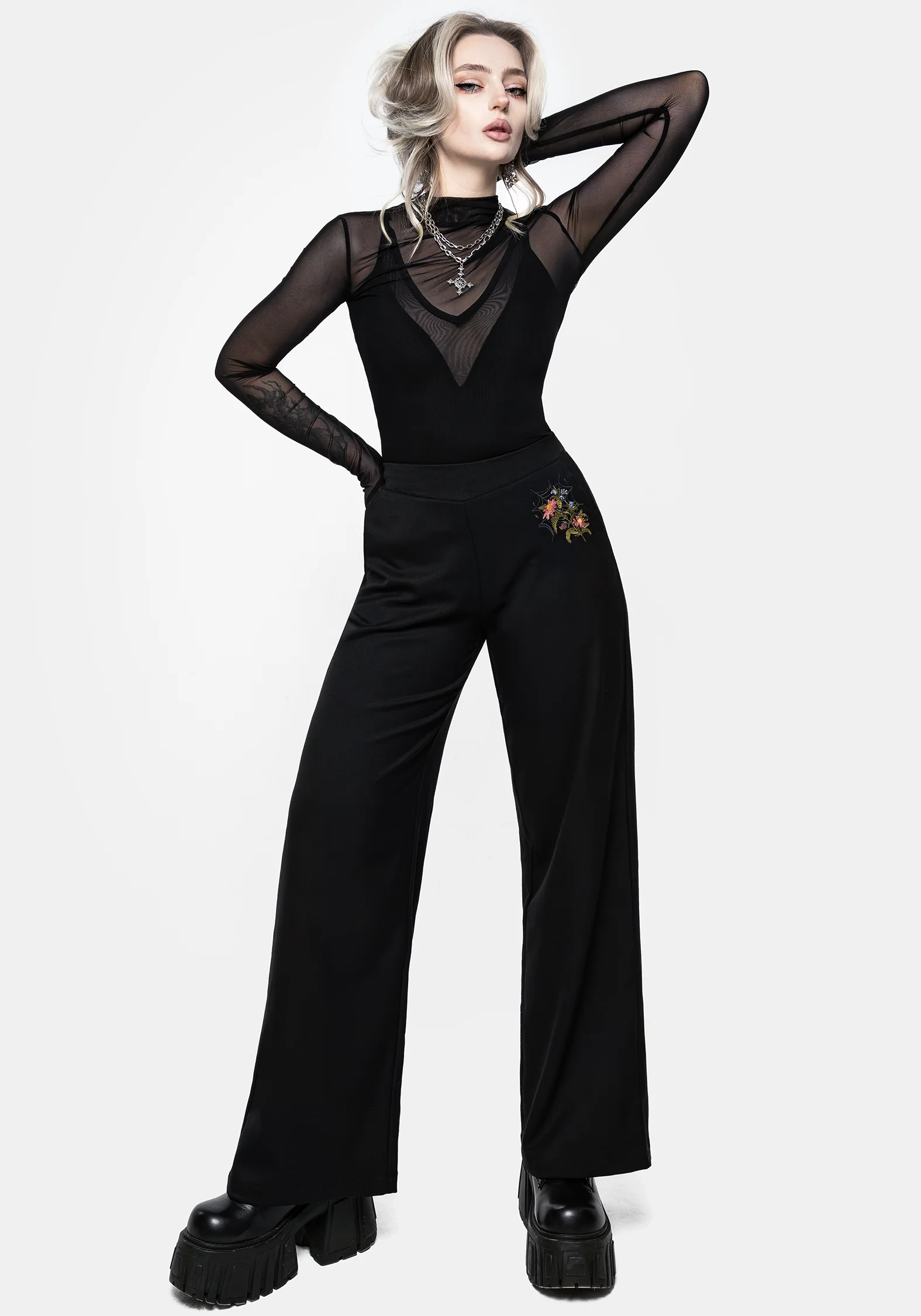 Cleome Floral Spiderweb Embroidered Trousers - Image 9