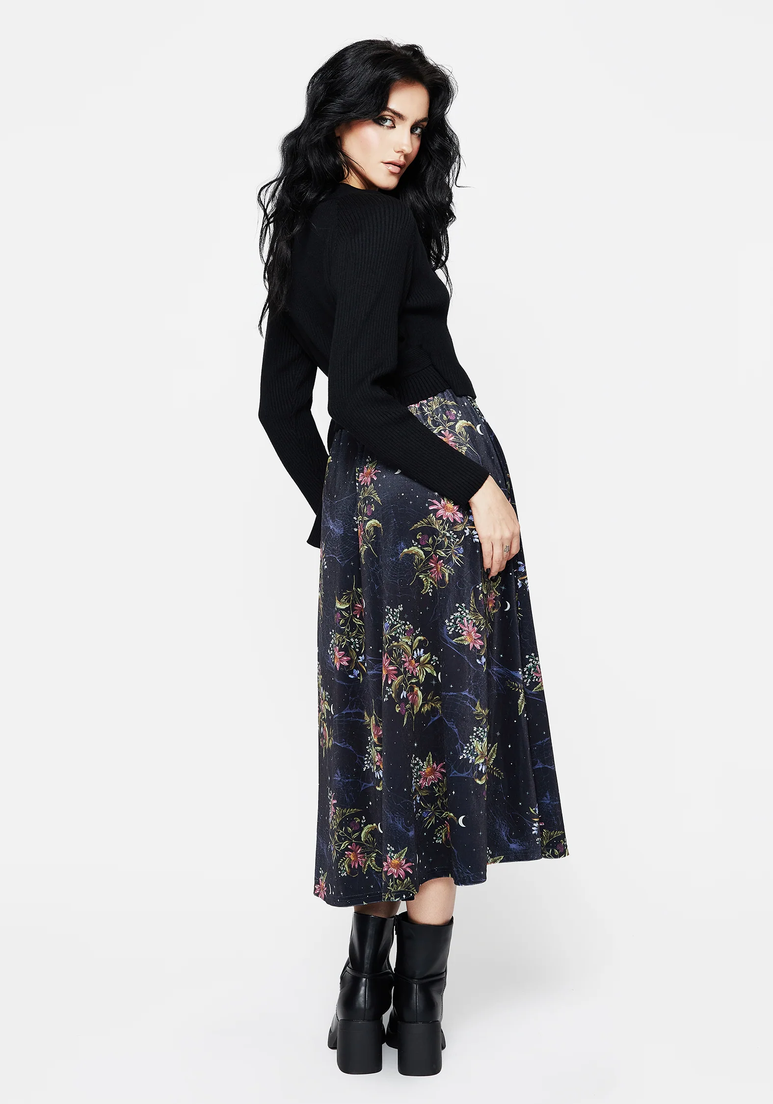 Cleome Floral Spiderweb Velour Midi Skirt - Image 3