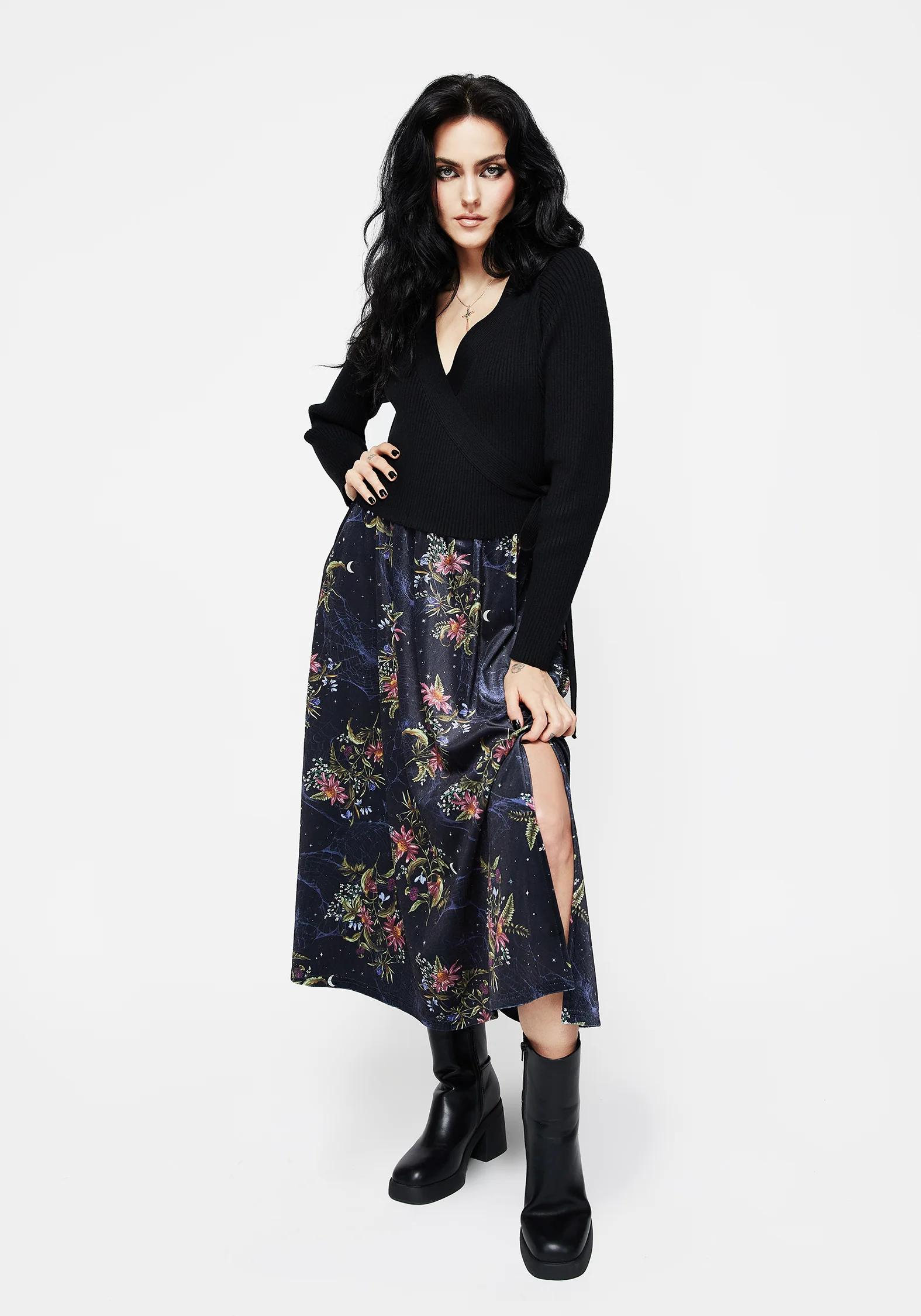 Cleome Floral Spiderweb Velour Midi Skirt - Image 6