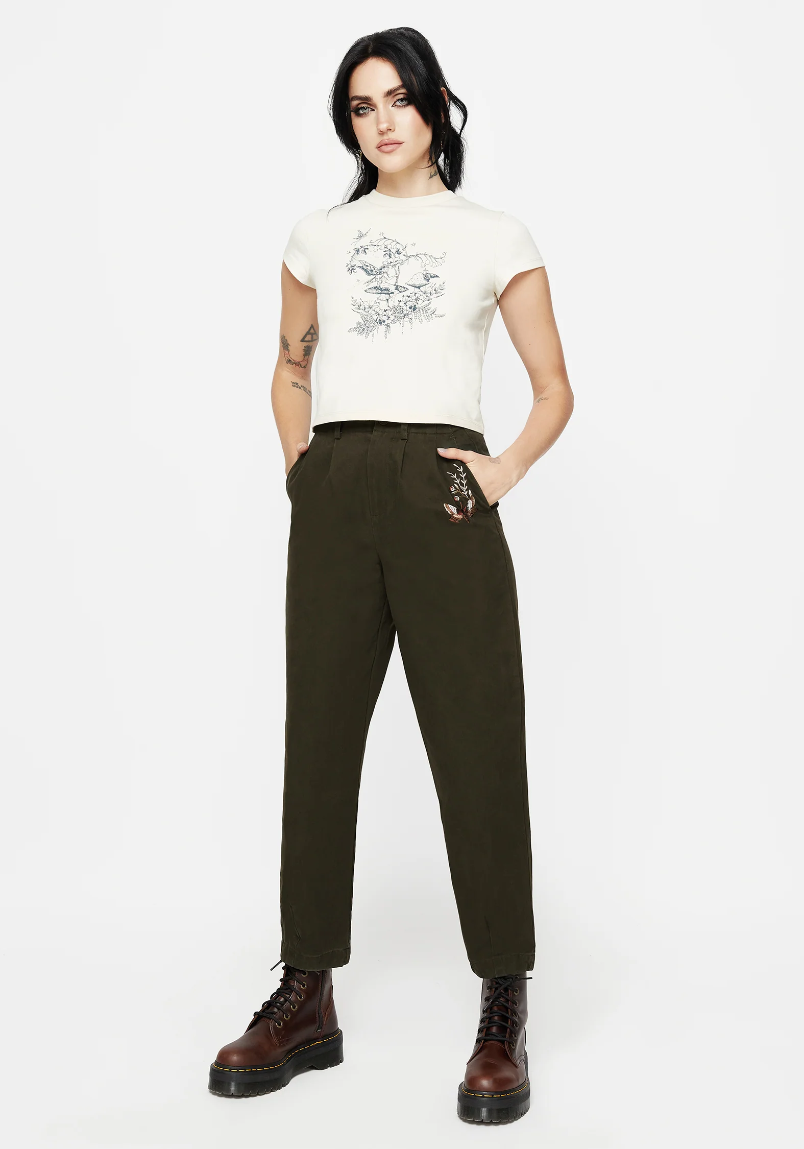 Copia Cotton Embroidered Tapered Tailored Trousers - Image 4