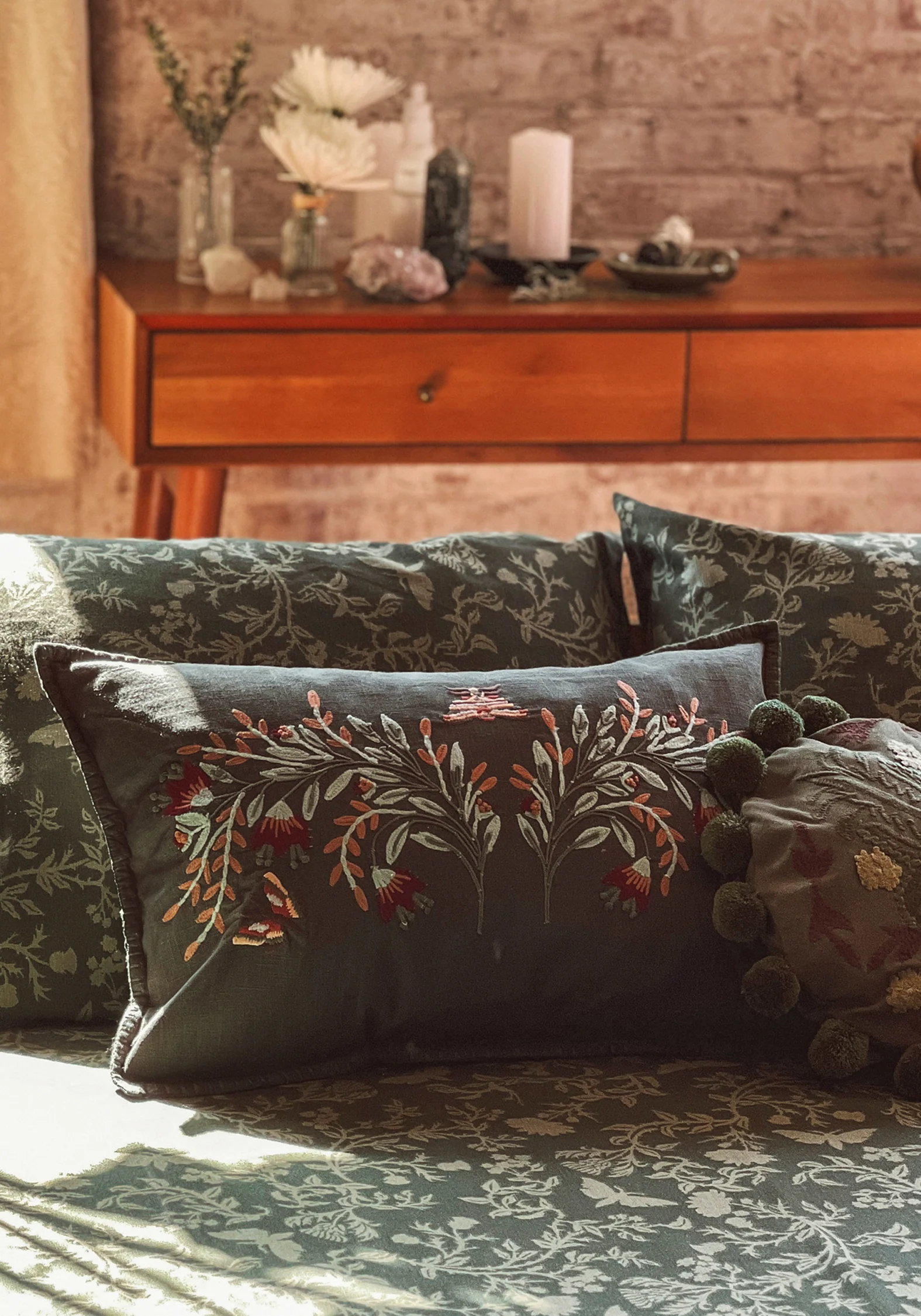 Copia Floral Embroidered Throw Cushion - Image 2