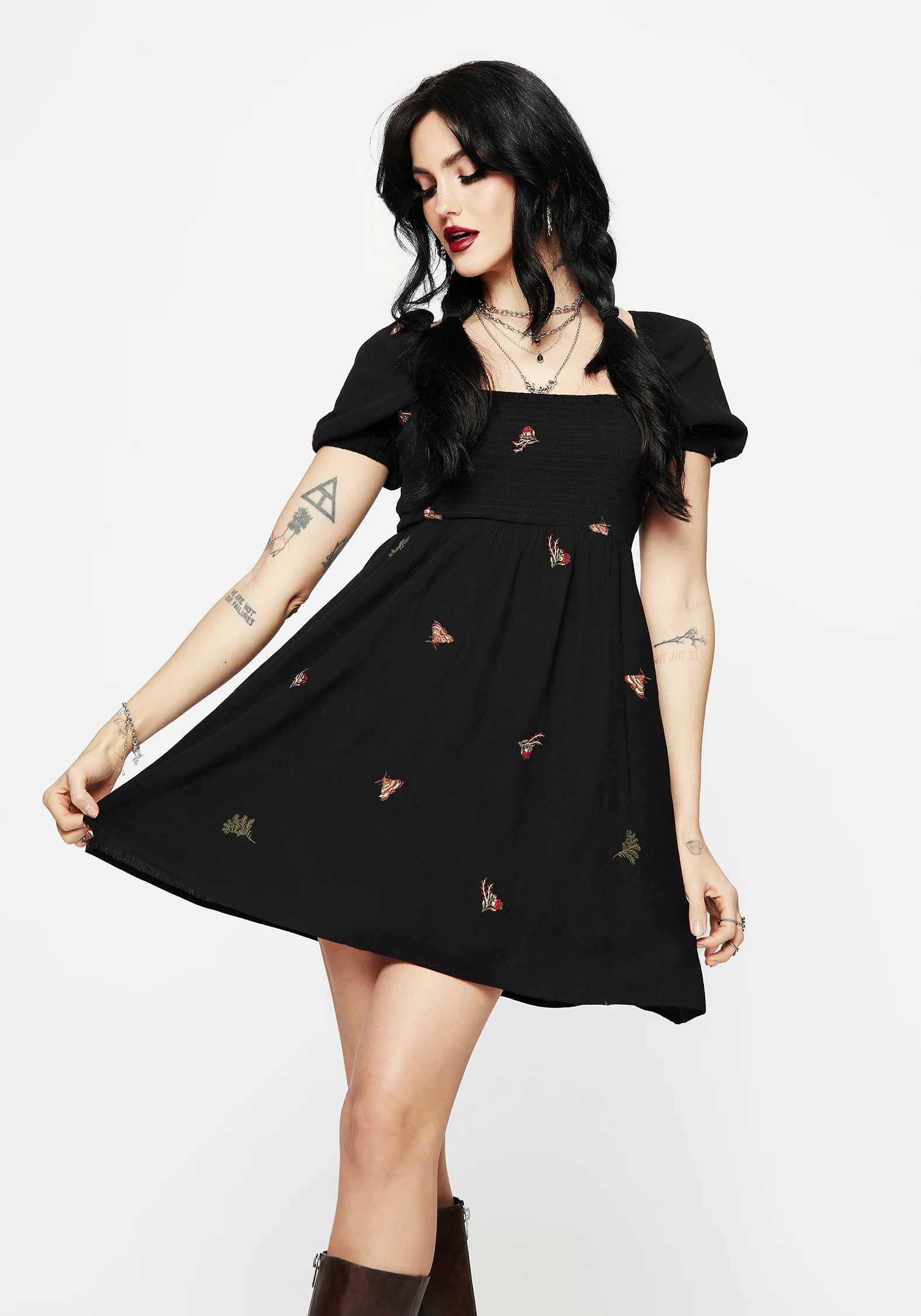 Copia Moth Embroidered Puff Sleeve Mini Dress - Image 6