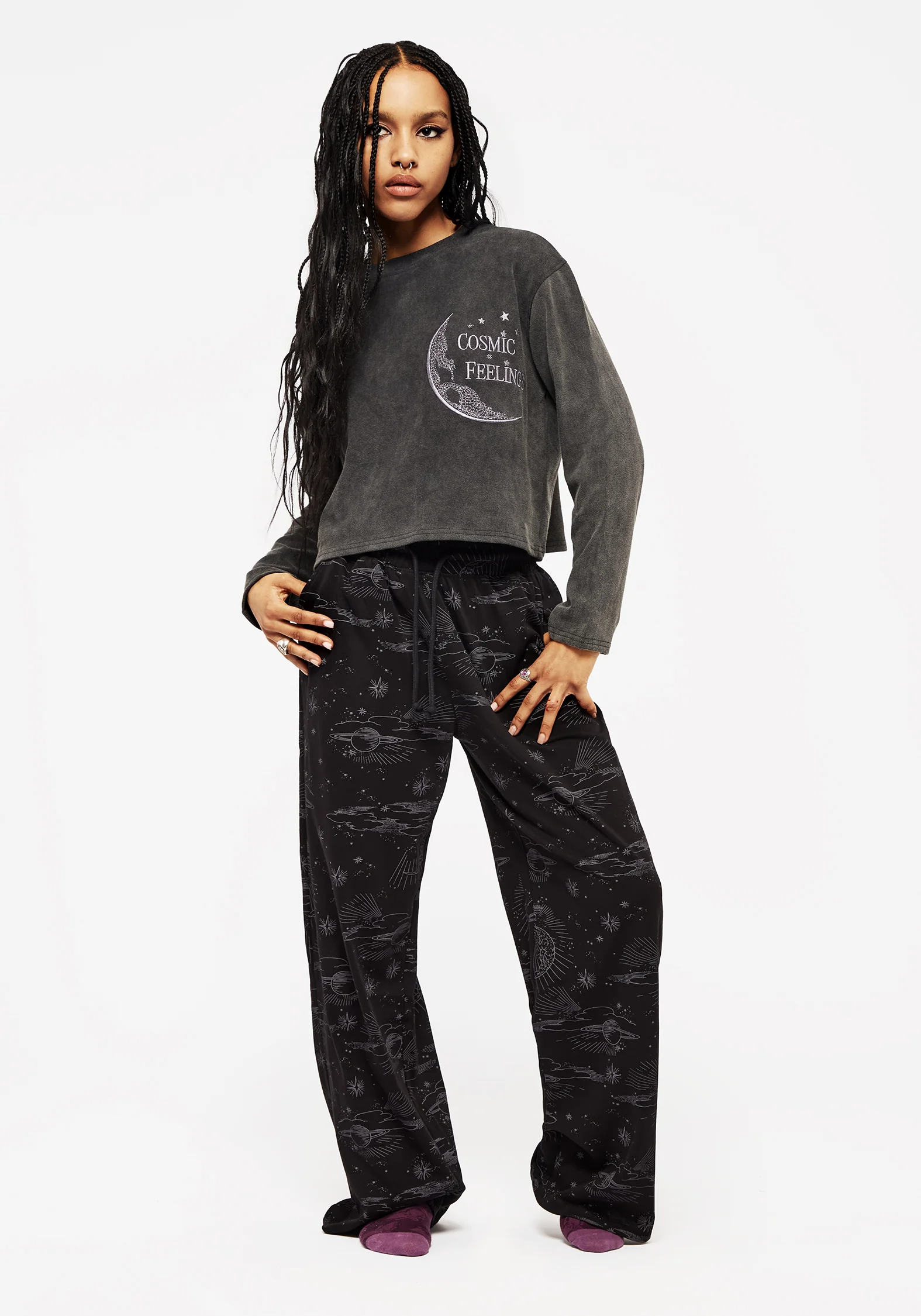 Cosmic Long Sleeve Crop Pyjama Top - Image 5