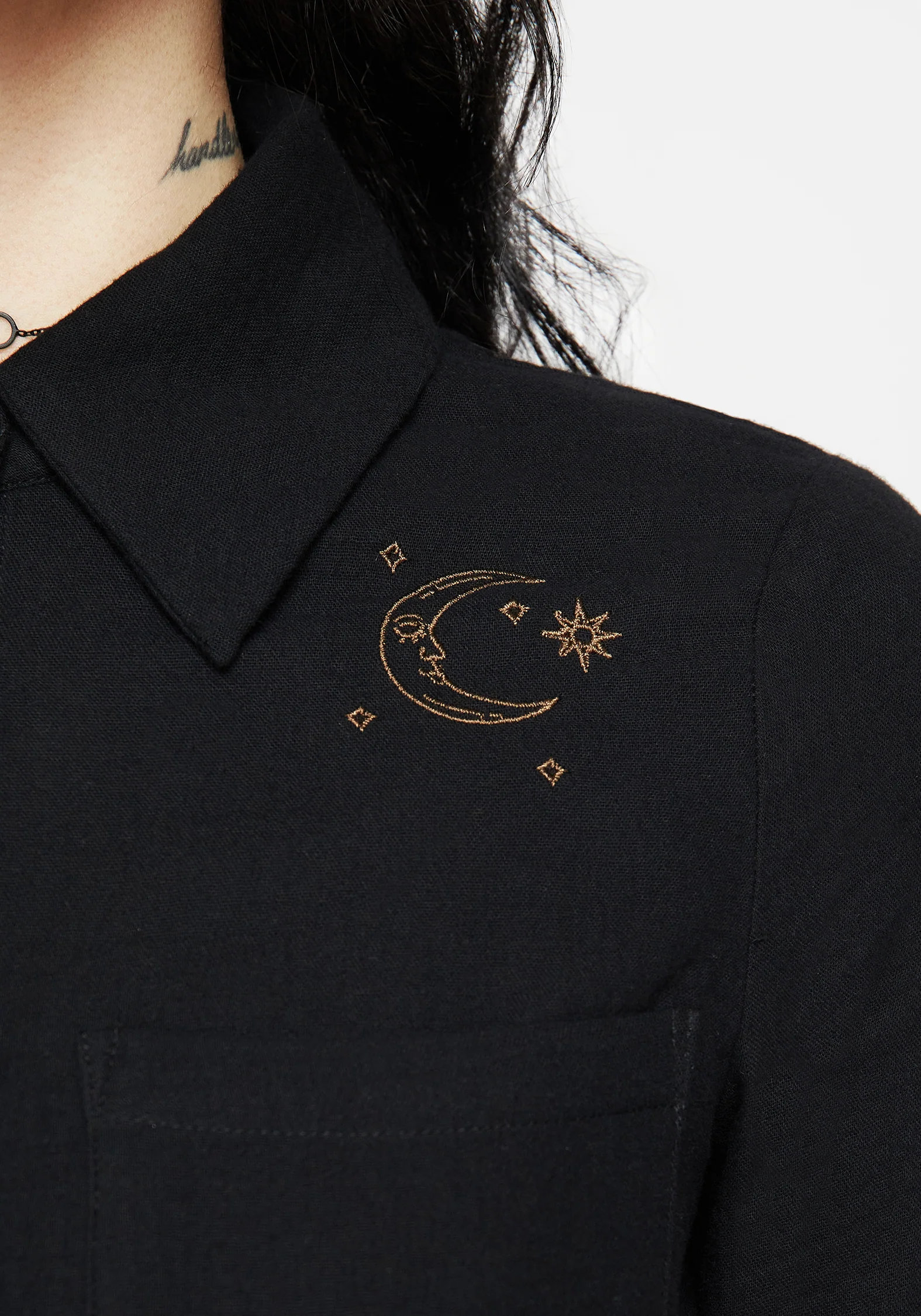 Cosmos Embroidered Button Up Crop Shirt - Image 2