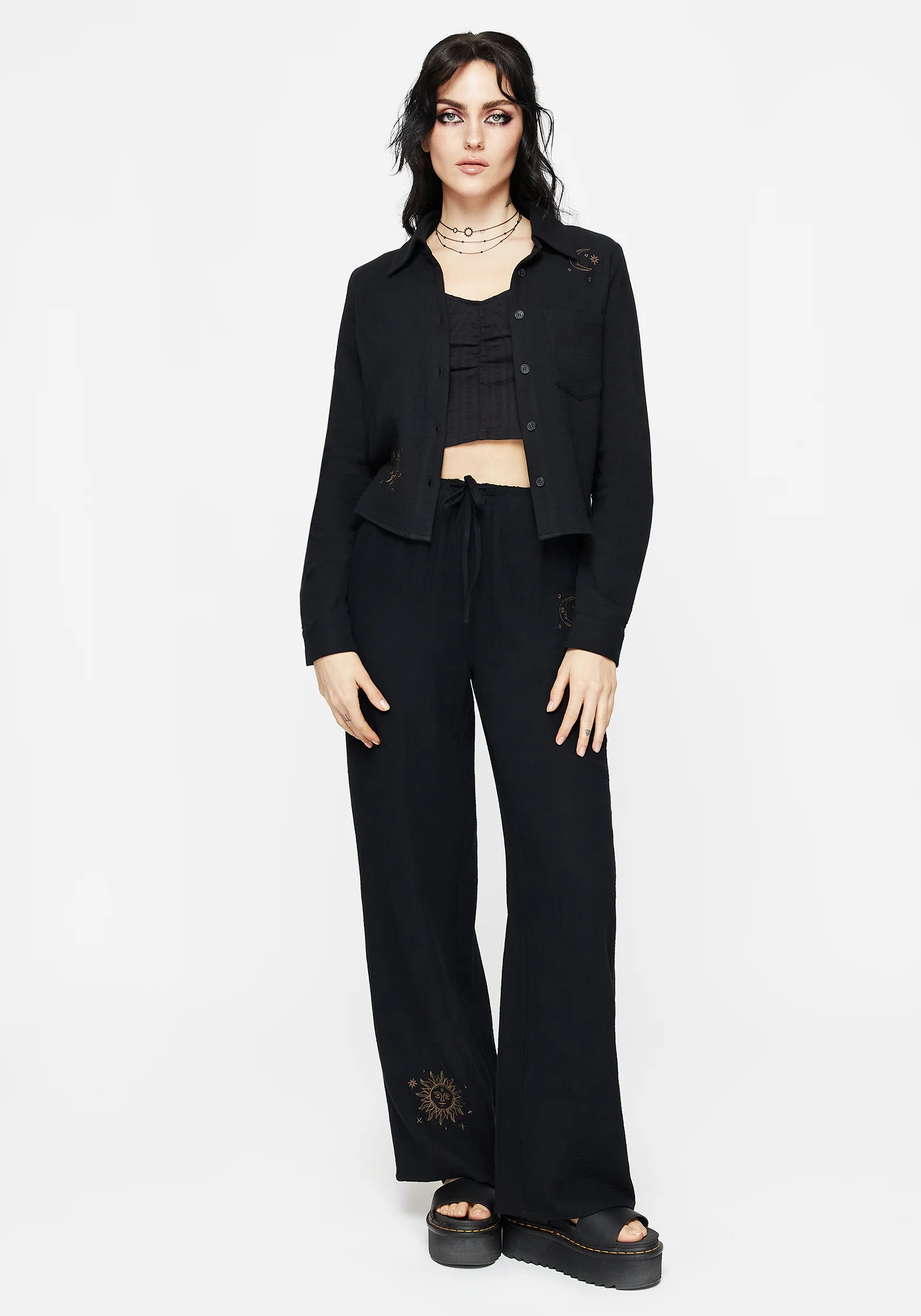 Cosmos Embroidered Button Up Crop Shirt - Image 5