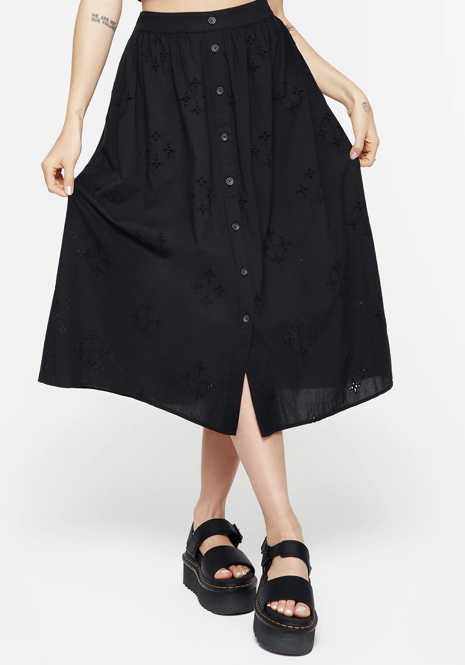 Crux Broderie Cotton Button Up Midi Skirt