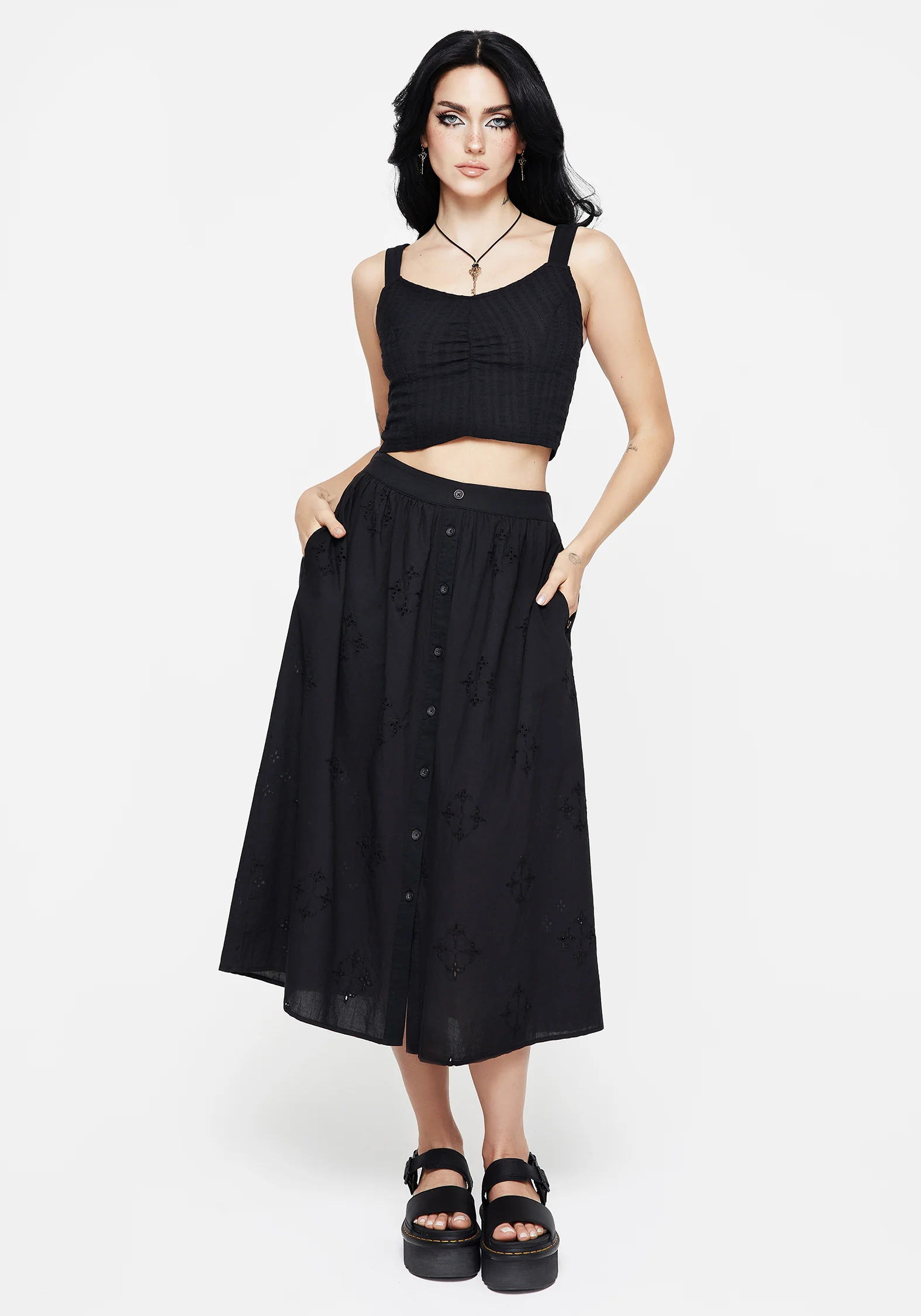 Crux Broderie Cotton Button Up Midi Skirt - Image 4