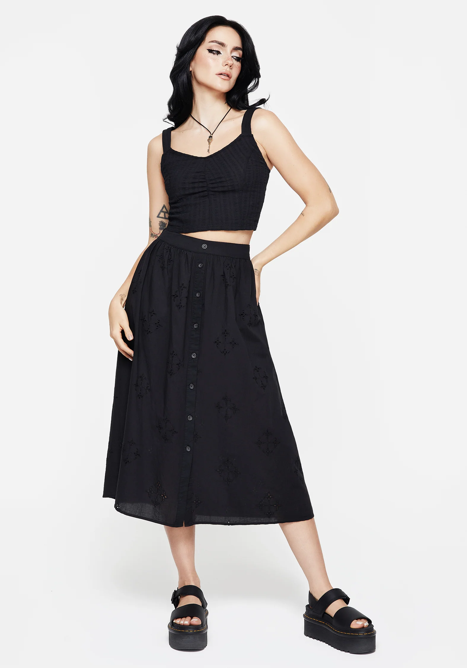 Crux Broderie Cotton Button Up Midi Skirt - Image 5