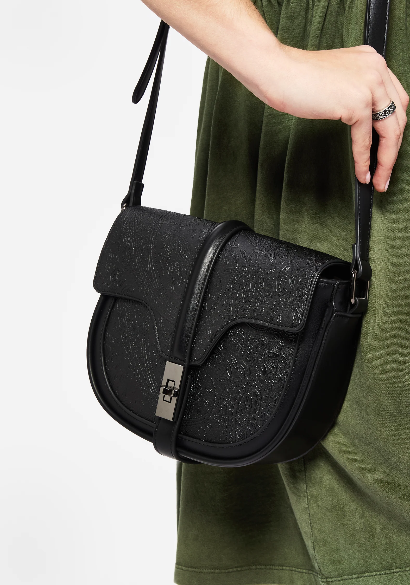 Cypress Paisley Debossed Crossbody Satchel Bag - Black - Image 2