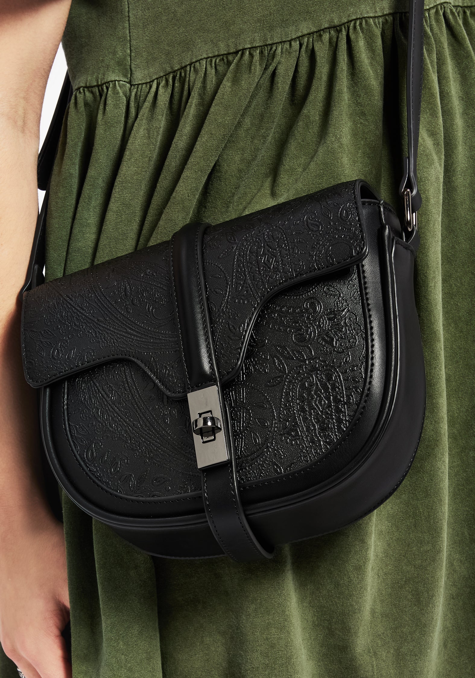 Cypress Paisley Debossed Crossbody Satchel Bag - Black - Image 7
