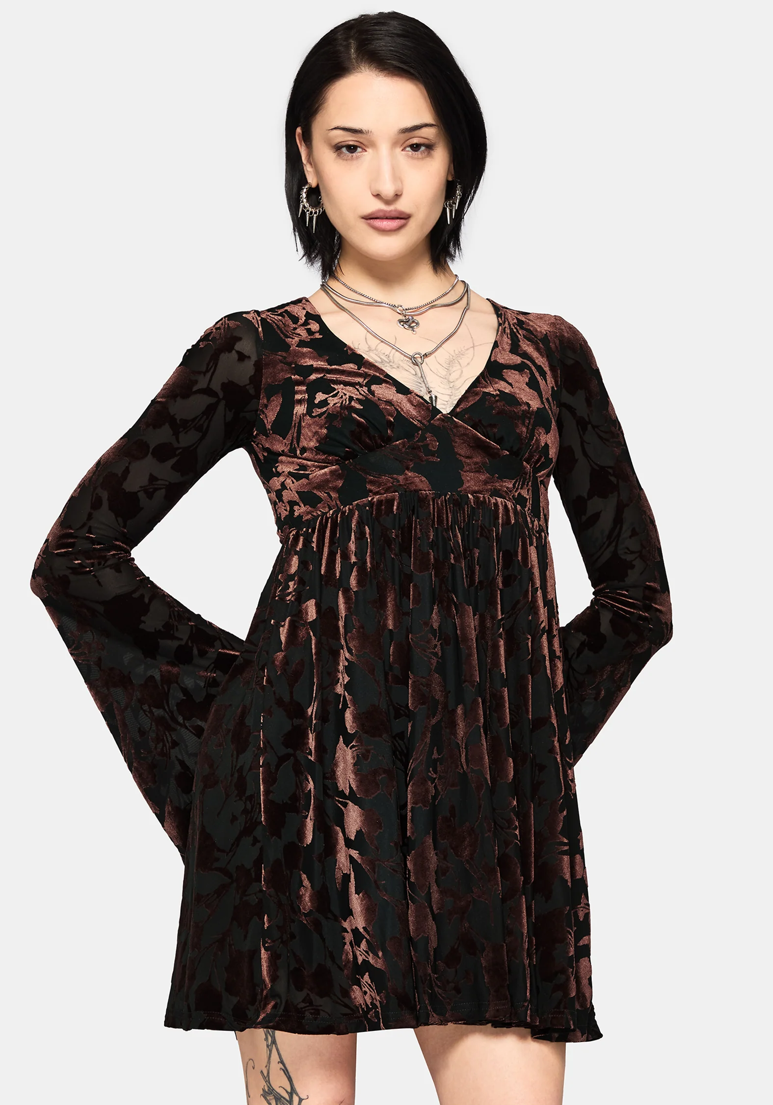 Dakota Devore Velour Flare Sleeve Mini Dress
