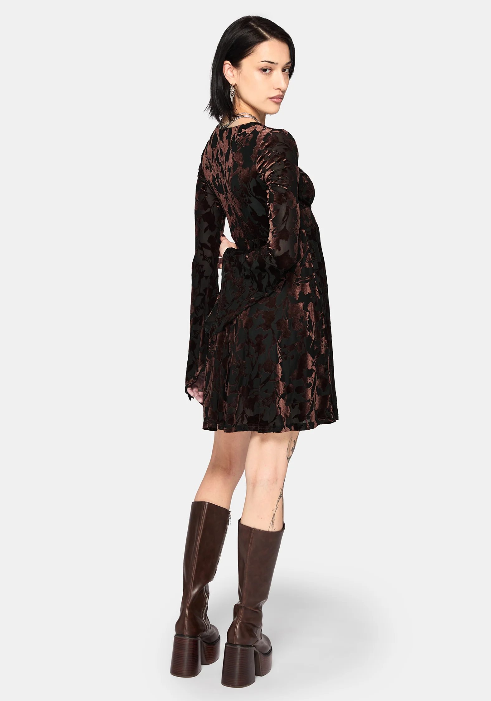 Dakota Devore Velour Flare Sleeve Mini Dress - Image 3