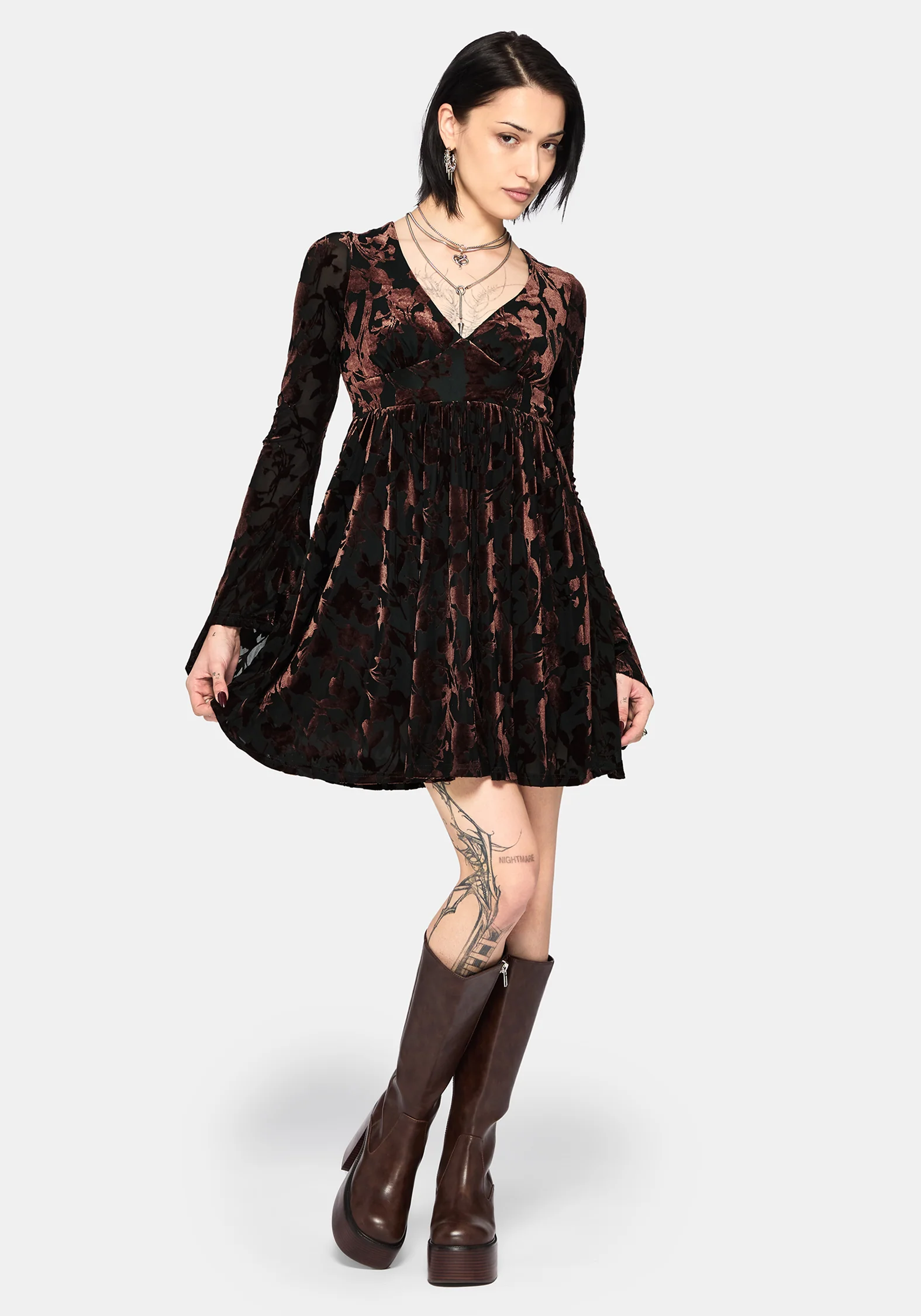 Dakota Devore Velour Flare Sleeve Mini Dress - Image 4