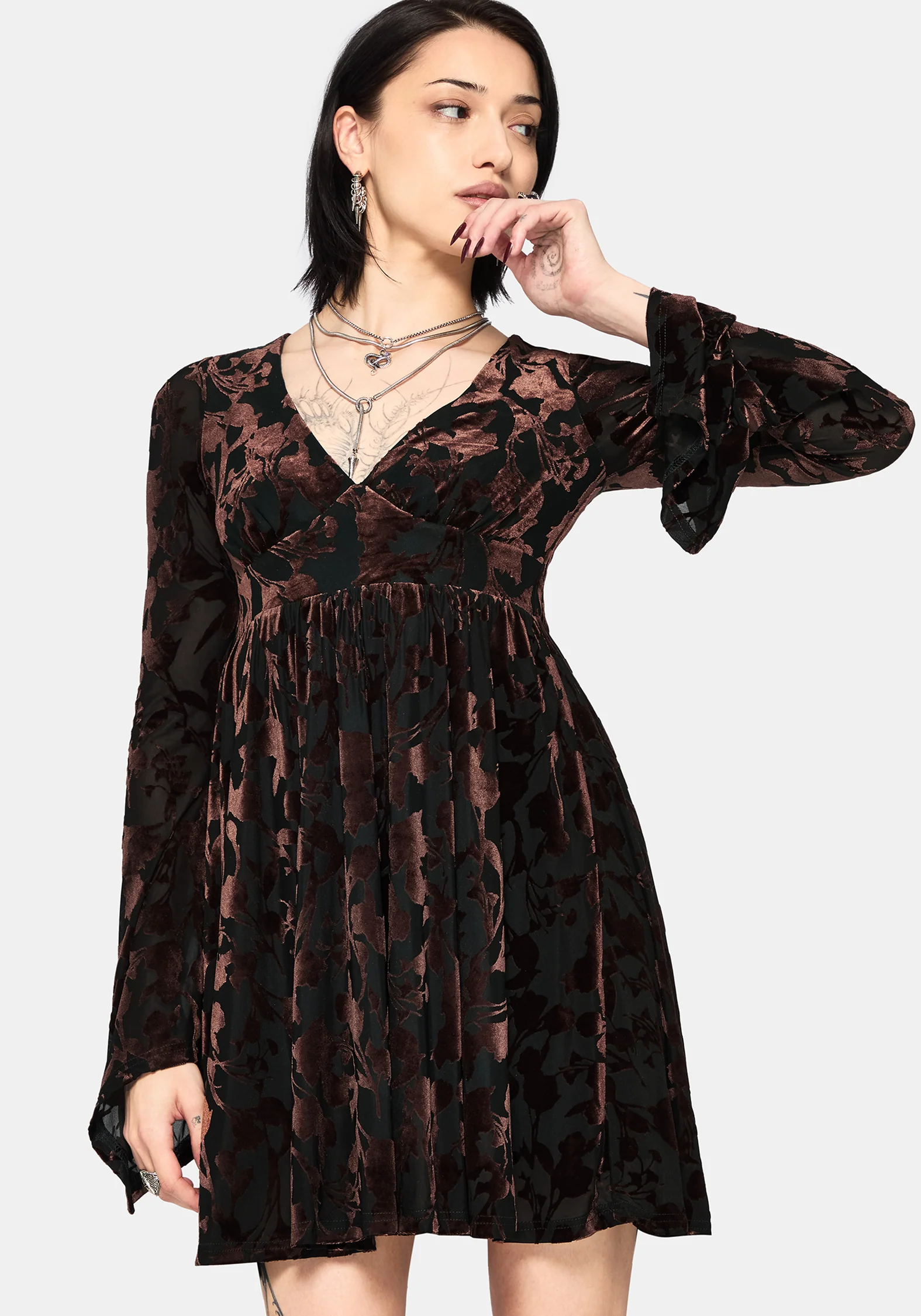 Dakota Devore Velour Flare Sleeve Mini Dress - Image 6