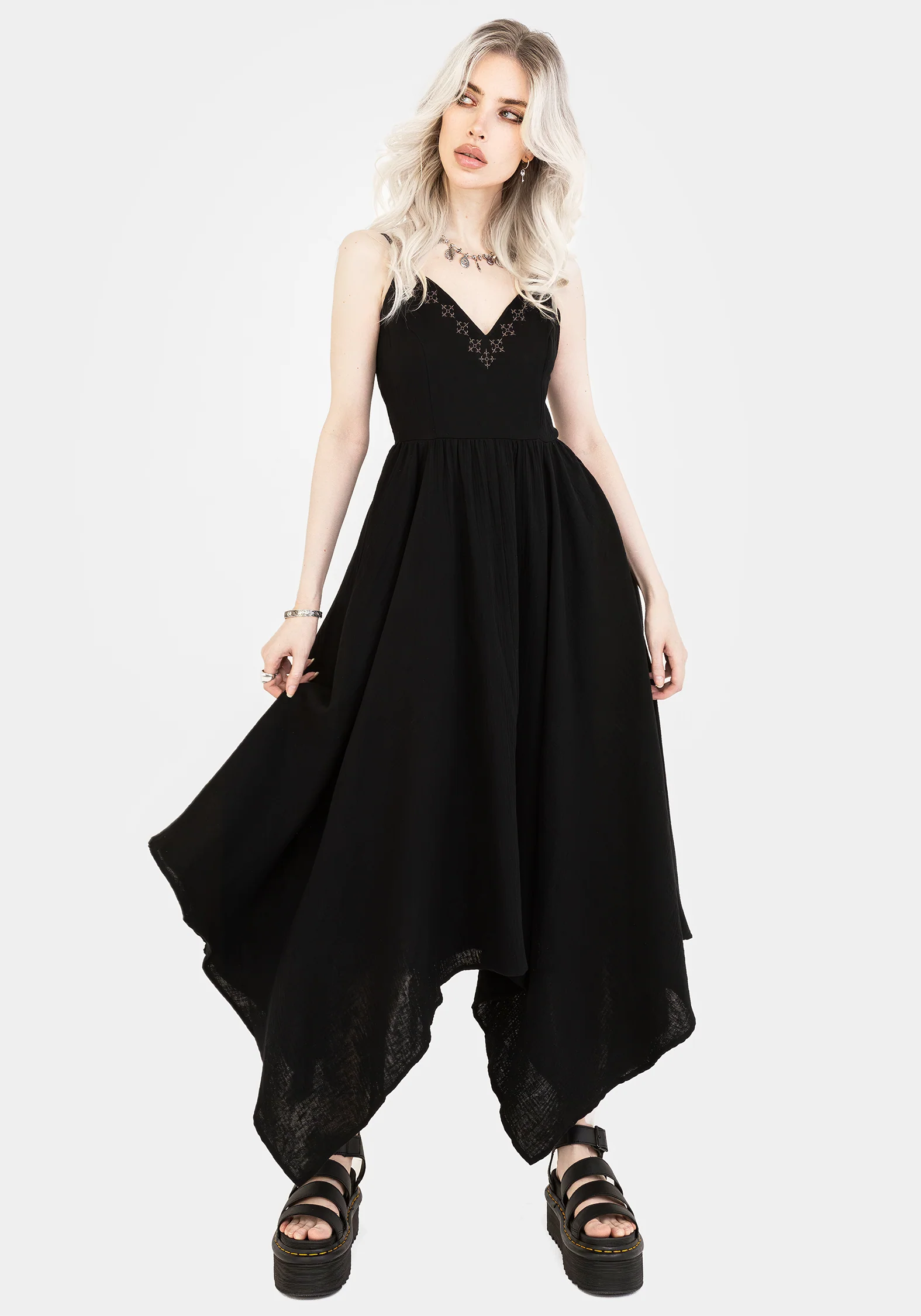 Damara Embroidered Cotton Hanky Hem Midaxi Dress - Image 5