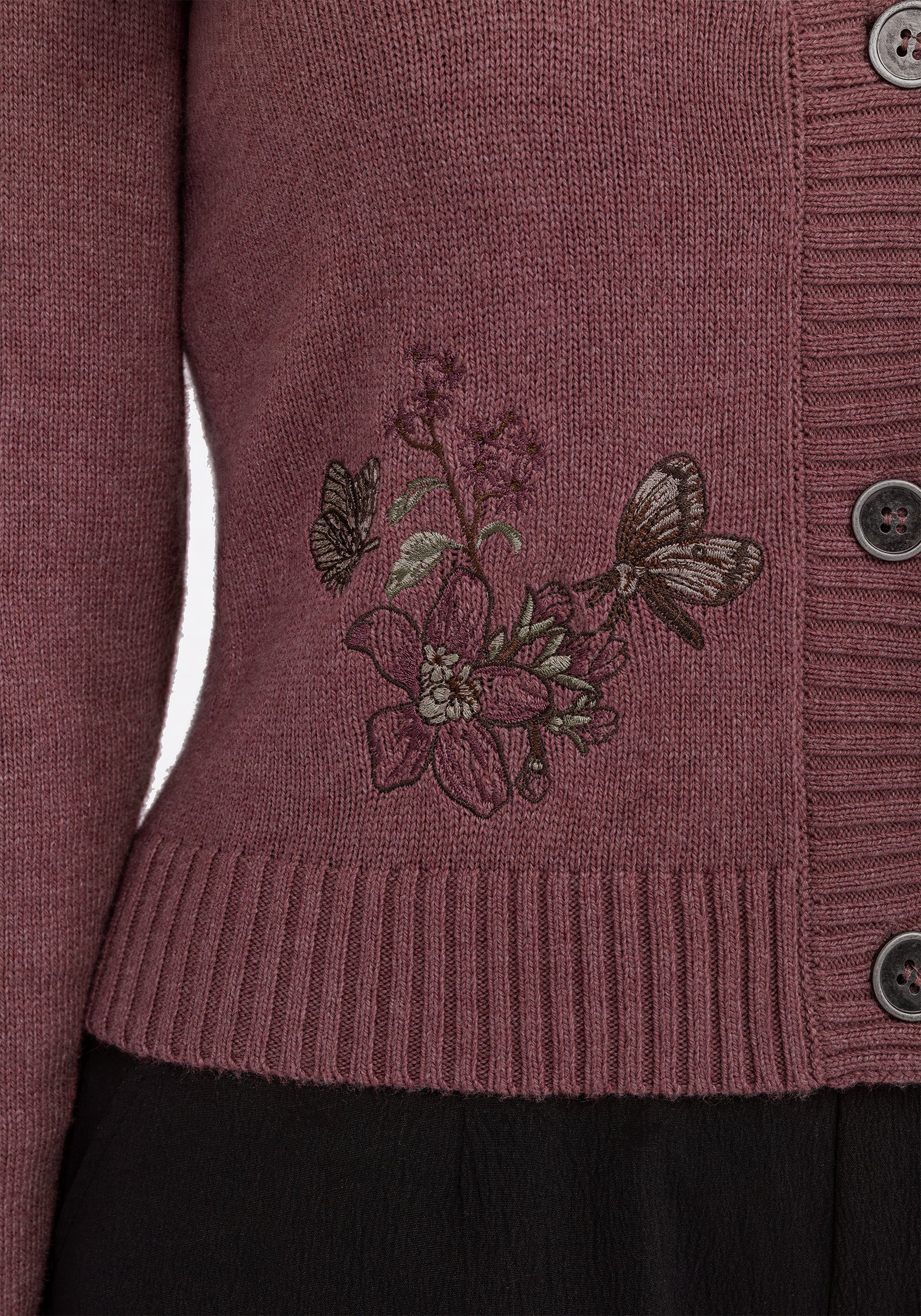 Dana Floral Moth Embroidered Cardigan - Purple - Image 2